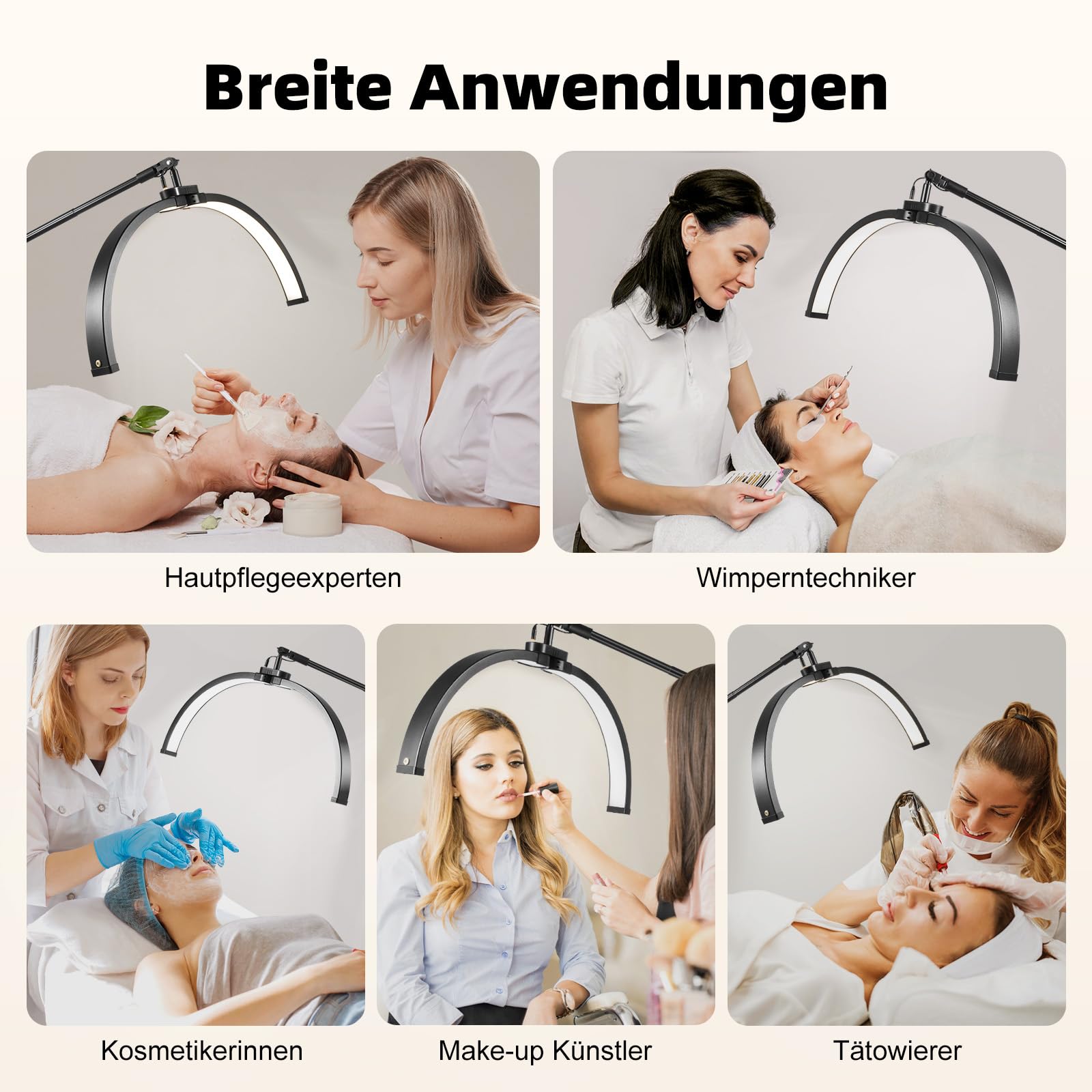 Halbmond-LED-Lampe, Wimpernverlängerung lampe mit Telefonhalter, Faltbare Einziehbarer Wimpern, 3200K-5600K, professionelle ästhetische Lampe für Beauty, Tätowierer, Make-Up Artists