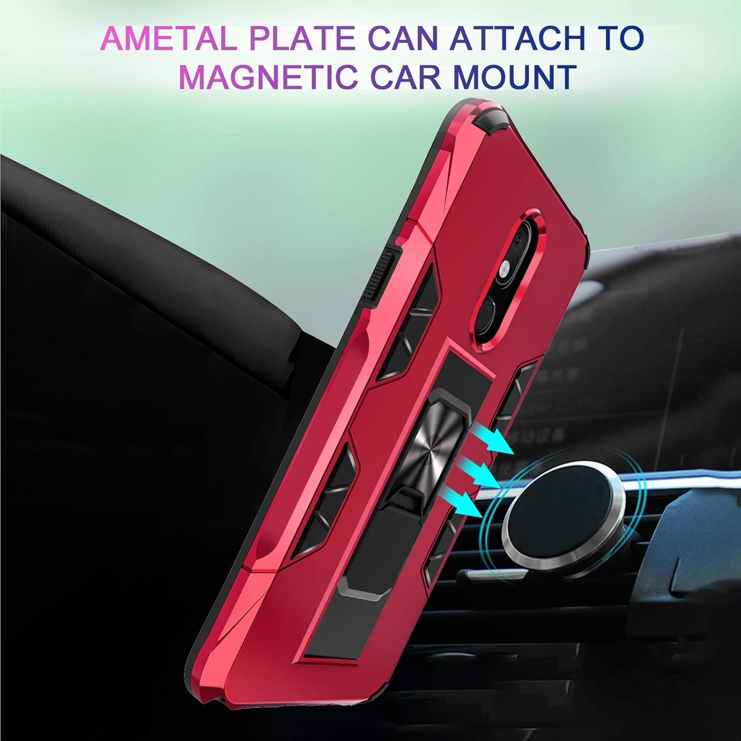LeYi Compatible for LG Stylo 5 Case, Stylo 5 Phone Case with Tempered Glass Screen Protector [2Pack], LeYi Military-Grade Shockproof Built-in Kickstand Car Mount Cover Case for LG Stylo 5, Red