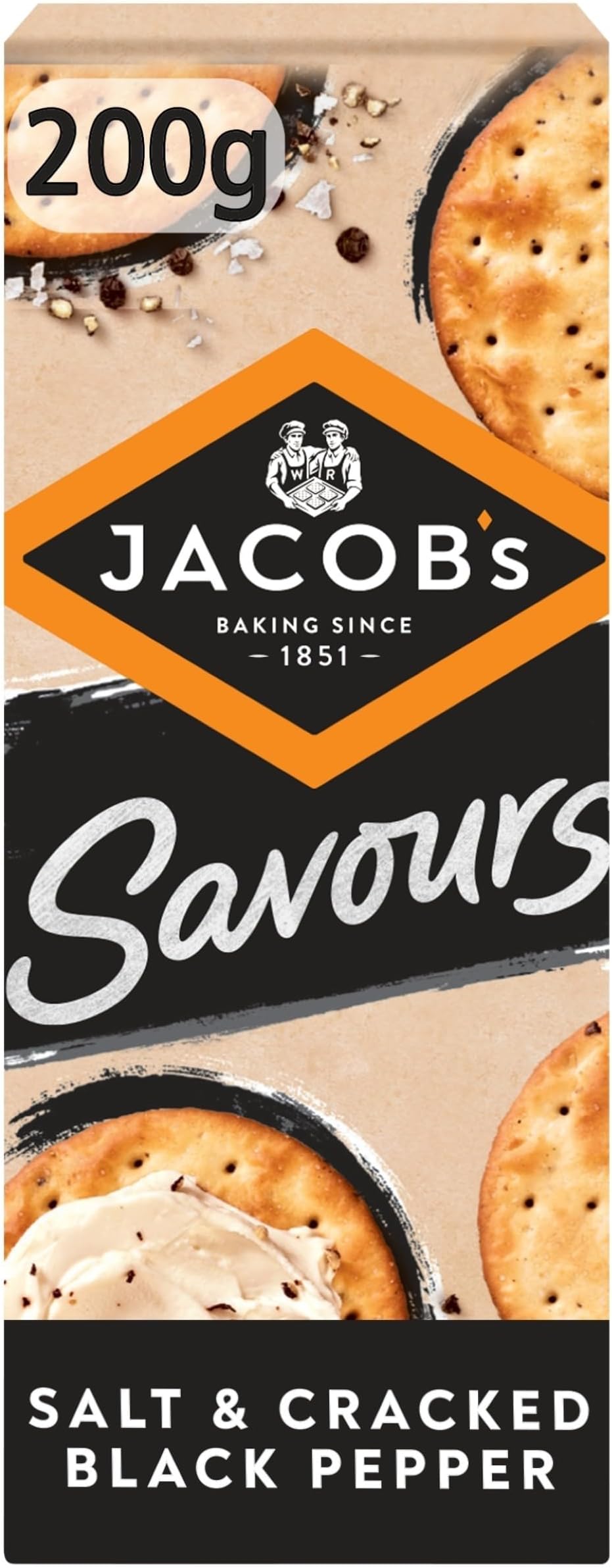 JACOB'S Savours Bakes Salt and Cracked Black Peppers Crackers, 200 g (Pack of 1)