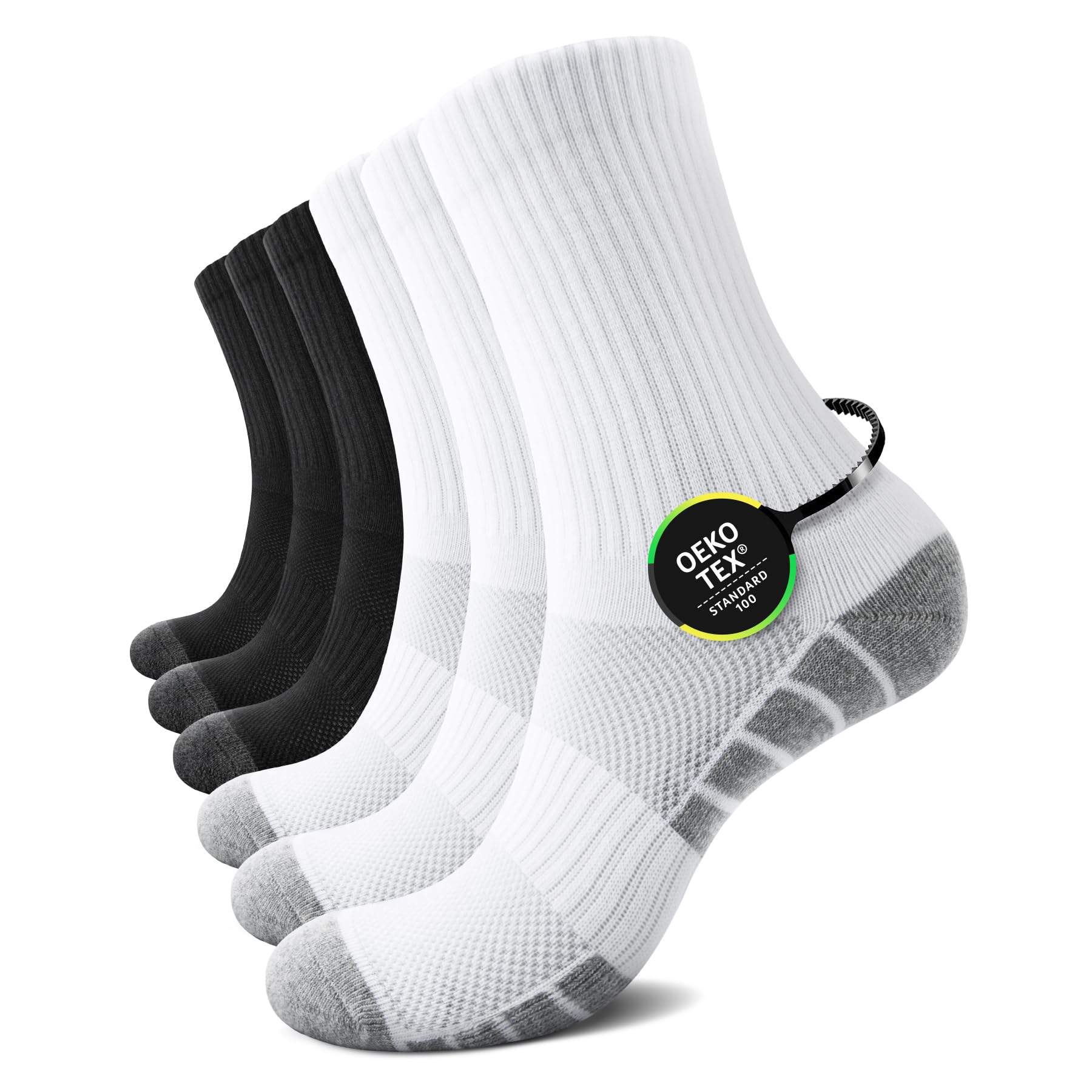 TUUHAW 6 Paar Socken Herren Damen Tennissocken Sportsocken Laufsocken Wandersocken Atmungsaktive Baumwolle Herrensocken Schwarz Weiß Grau