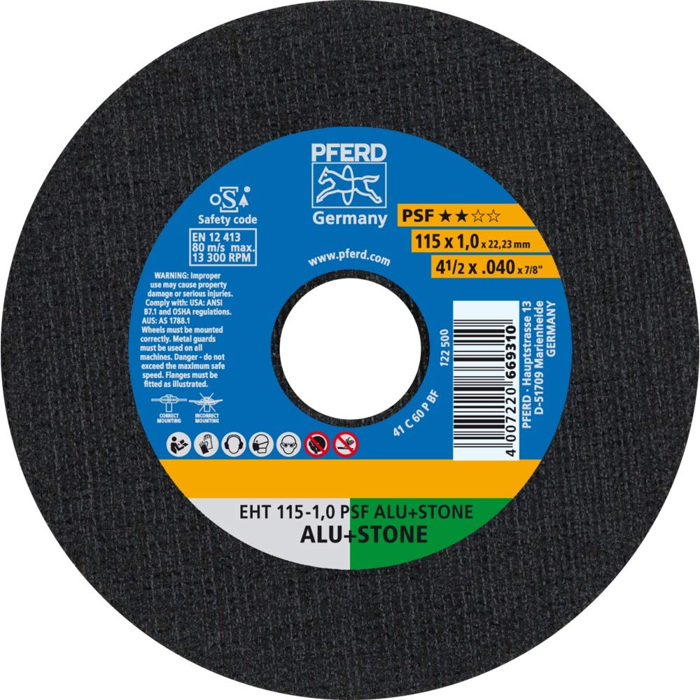 Lot de 25 disques à tronçonner PFERD EHT 115-1,0 PSF ALU+STONE| Art. : 61818010