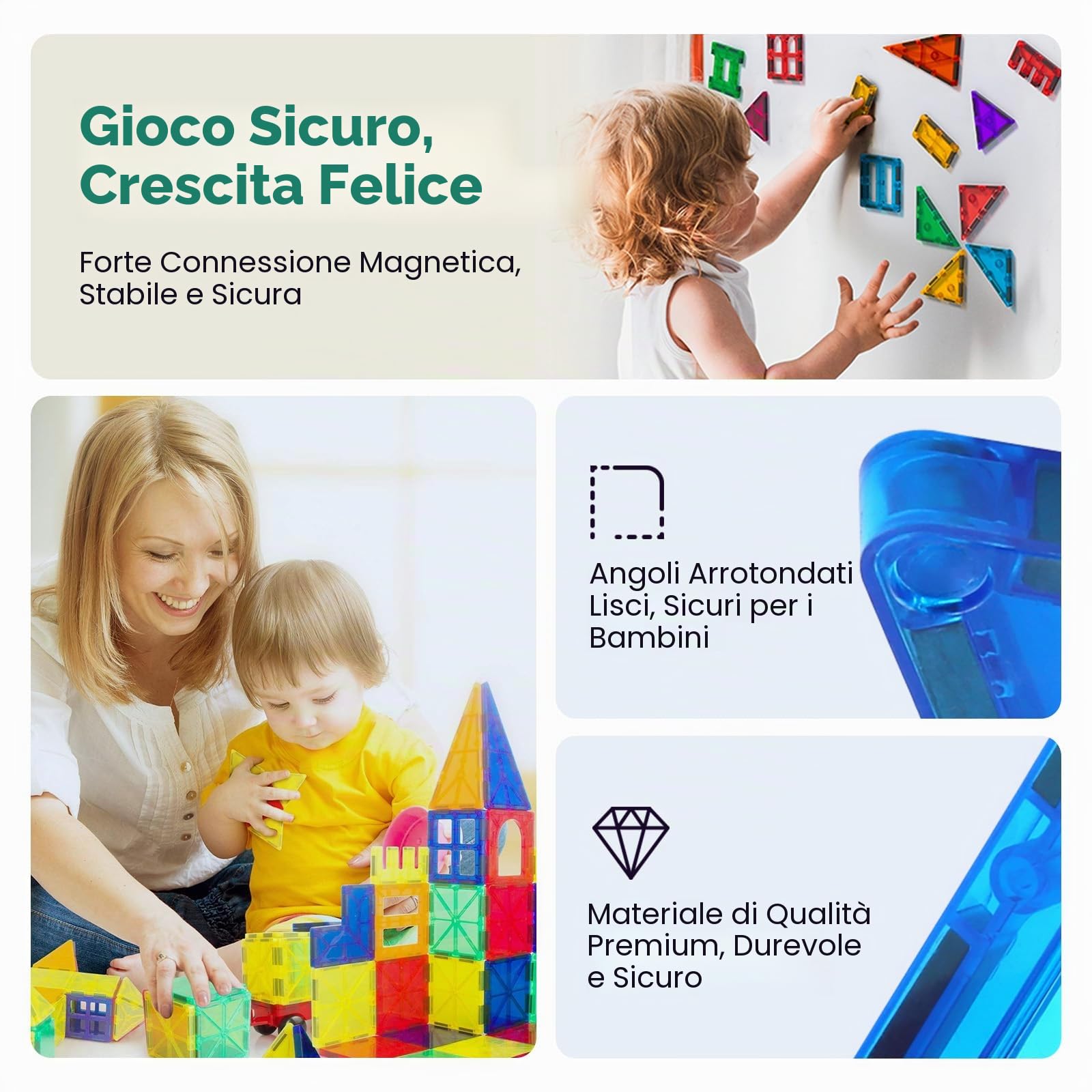 SURFOU Costruzioni Magnetiche 58 Pezzi, Blocchi da Costruzione Giocattoli Educativi STEM Montessori per Bambini 3-7 Anni, Giochi Educativi Creativi, Regalo Perfetto Ragazzi e Ragazze