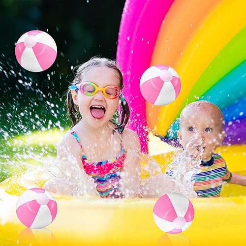 Miniatura 3 de Lunmon 24 bolas de playa inflables de color rosa y blanco, bolas redondas de PVC para piscina, regalos de fiesta en piscina, juguetes de juego para