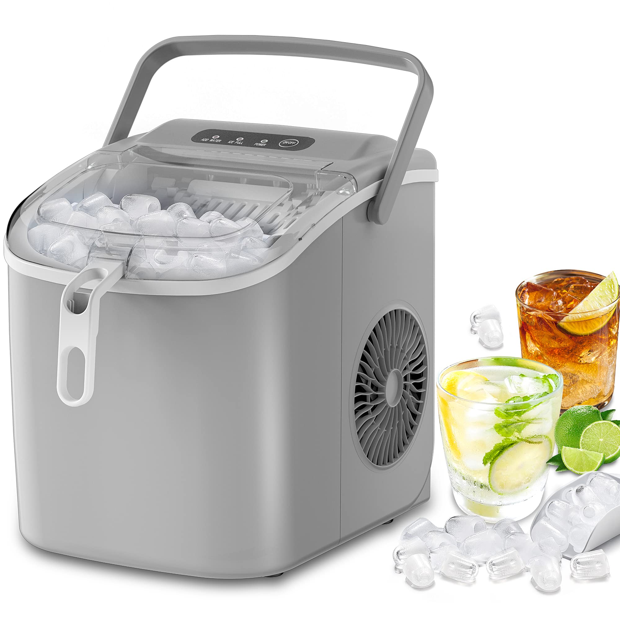 COWSAR Ice Makers Countertop, 26.5lbs/24Hrs, Portable Ice Maker Machine with Self-Cleaning, 6 Mins/9 Pcs Bullet Ice, Ice Scoop and Basket, Handheld Ice Maker for Kitchen/Home/Office/Party