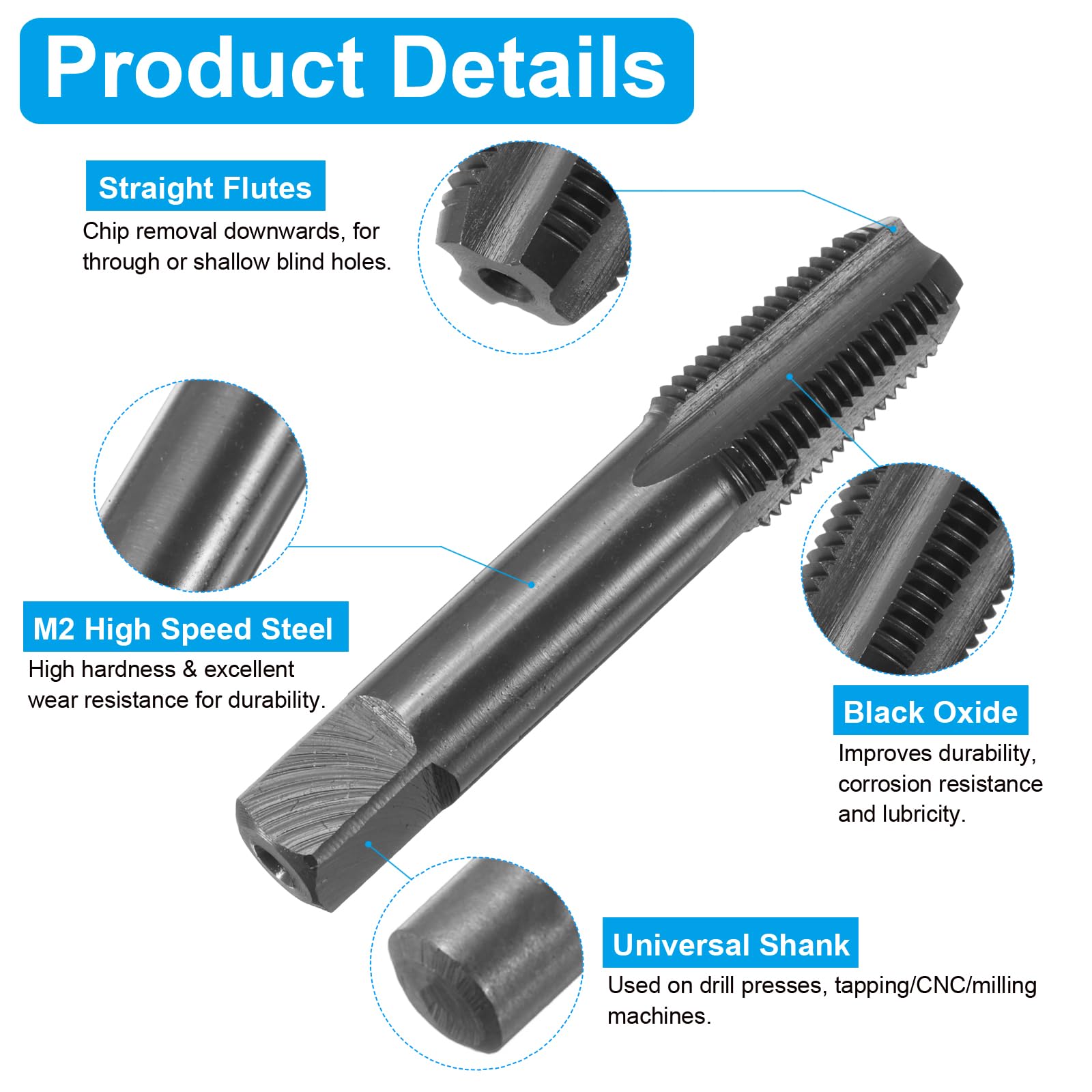 Set di Maschi e Punte da Trapano, 1 Maschio per Filettatura a scanalatura Dritta da 1/8-27 NPT e 1 Punta elicoidale da 8,3 mm, Kit di Utensili per Filettatura e maschiatura in ossido Nero HSS-6542