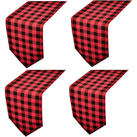 4 Pack Buffalo Check Table Runners Red and Black Plaid Table Runner for Christmas Dinner, Lumberjack Party, Outdoor or Indoor Gatherings Table Home Decorations 12"x72"