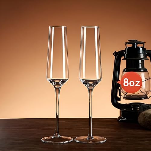 ACHEER Juego de copas de champán de cristal de 6 a 8 onzas, elegantes copas de champán, sopladas a mano, modernas copas de champán, caja de regalo,