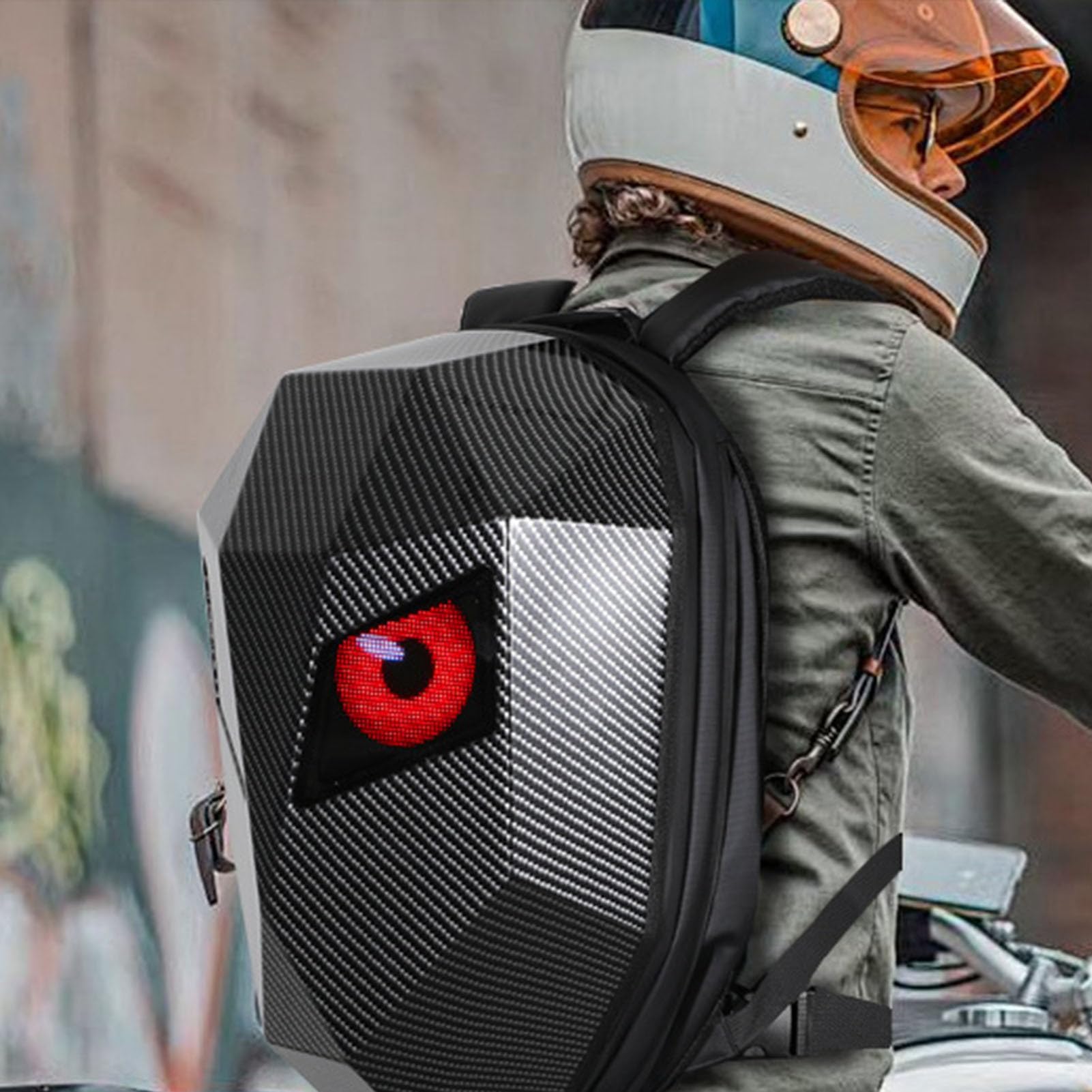 Plecak Motocyklowy LED, Plecak Jeździecki z twardą skorupą dla Mężczyzn, Kontrola Aplikacji DIY Programowalny bagaż Motocyklowy w Pełnym Kolorze, Zasilana Przez USB Wodoodporna