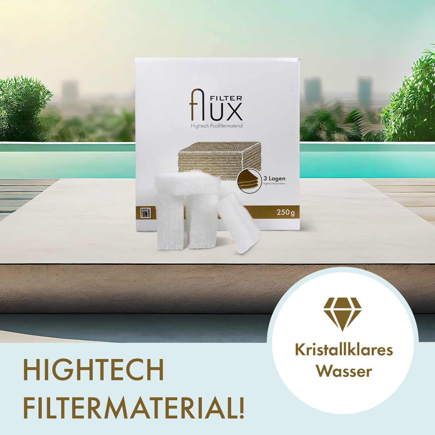 POOL Total Filter Flux Gold 3-lagig 500 g - Hightech Filtermaterial für Pools - Kompatibel mit Allen handelsüblichen Sandfilteranlagen - Ersetzt Filtersand Filterbälle oder Filterglas