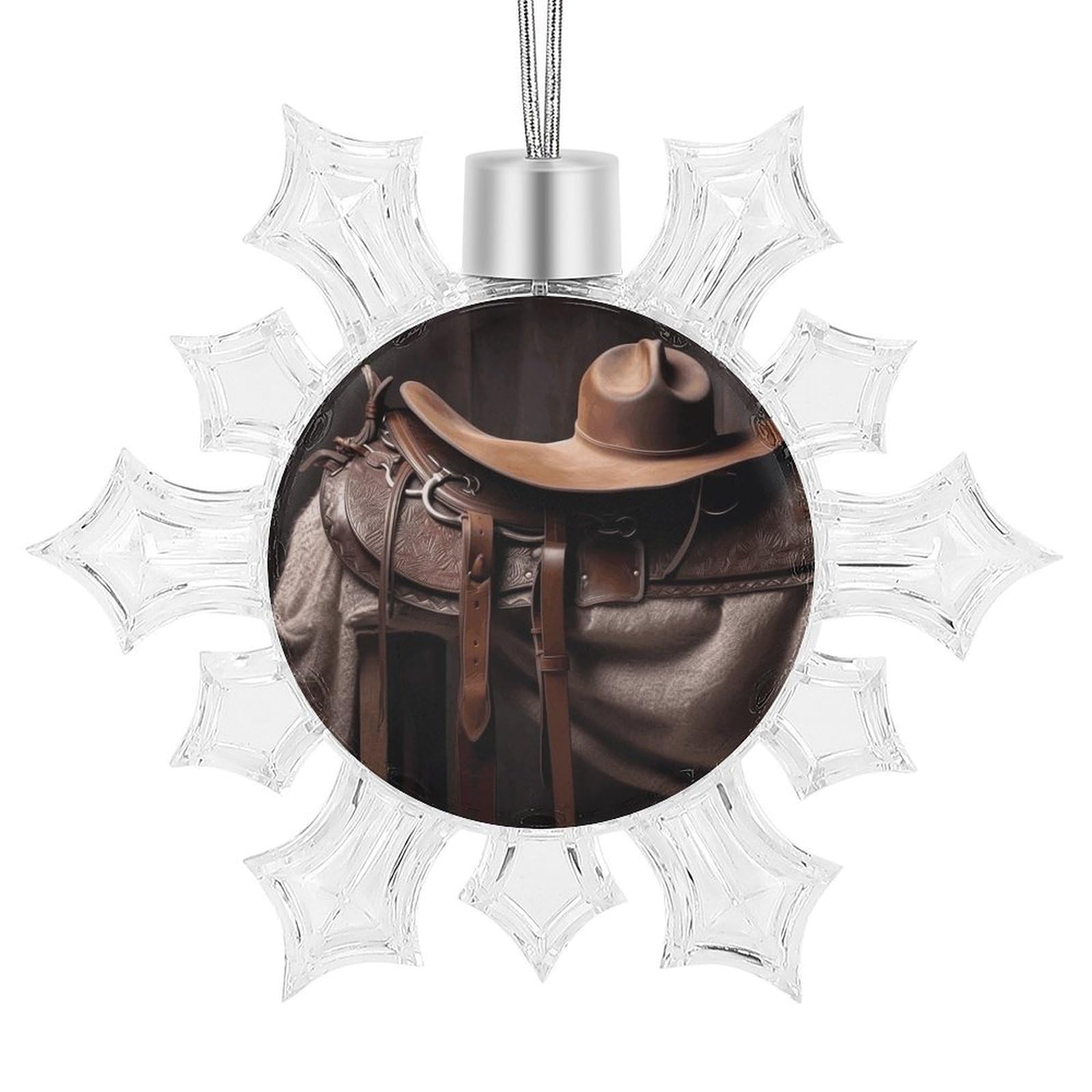 Horse Saddle with A Cowboy Hat Wild Snowflake Decorations, Winter Snowflake Ornaments Christmas Party Decorations Christmas Tree Decorations for Xmas Tree Winter New Year Party Supplies