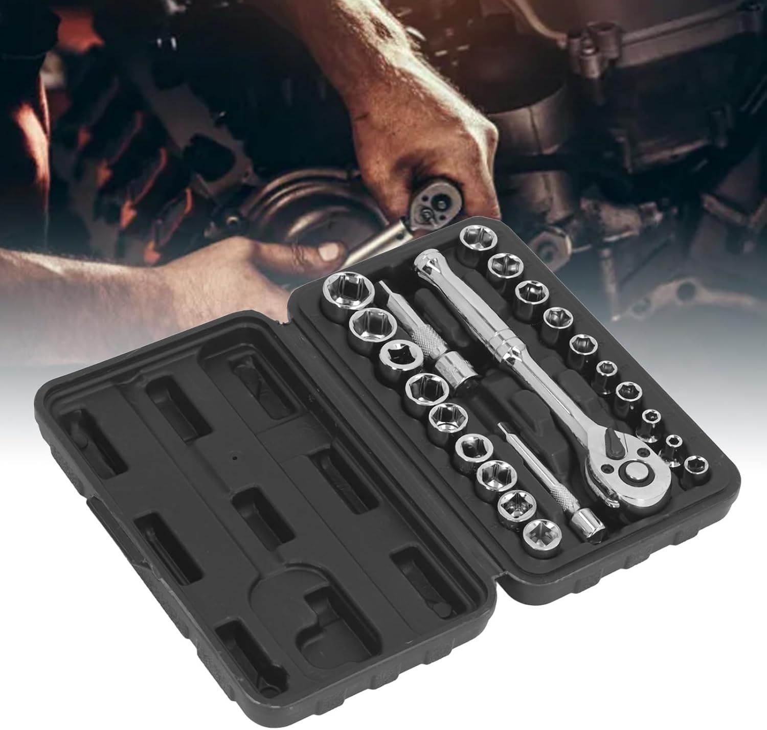 Fafeicy 3/8, 1/4 Hex Socket Wrench Set with, Quick Release Ratchet Wrench, 72 Teeth, Automotive Repair, Car Maintenance
