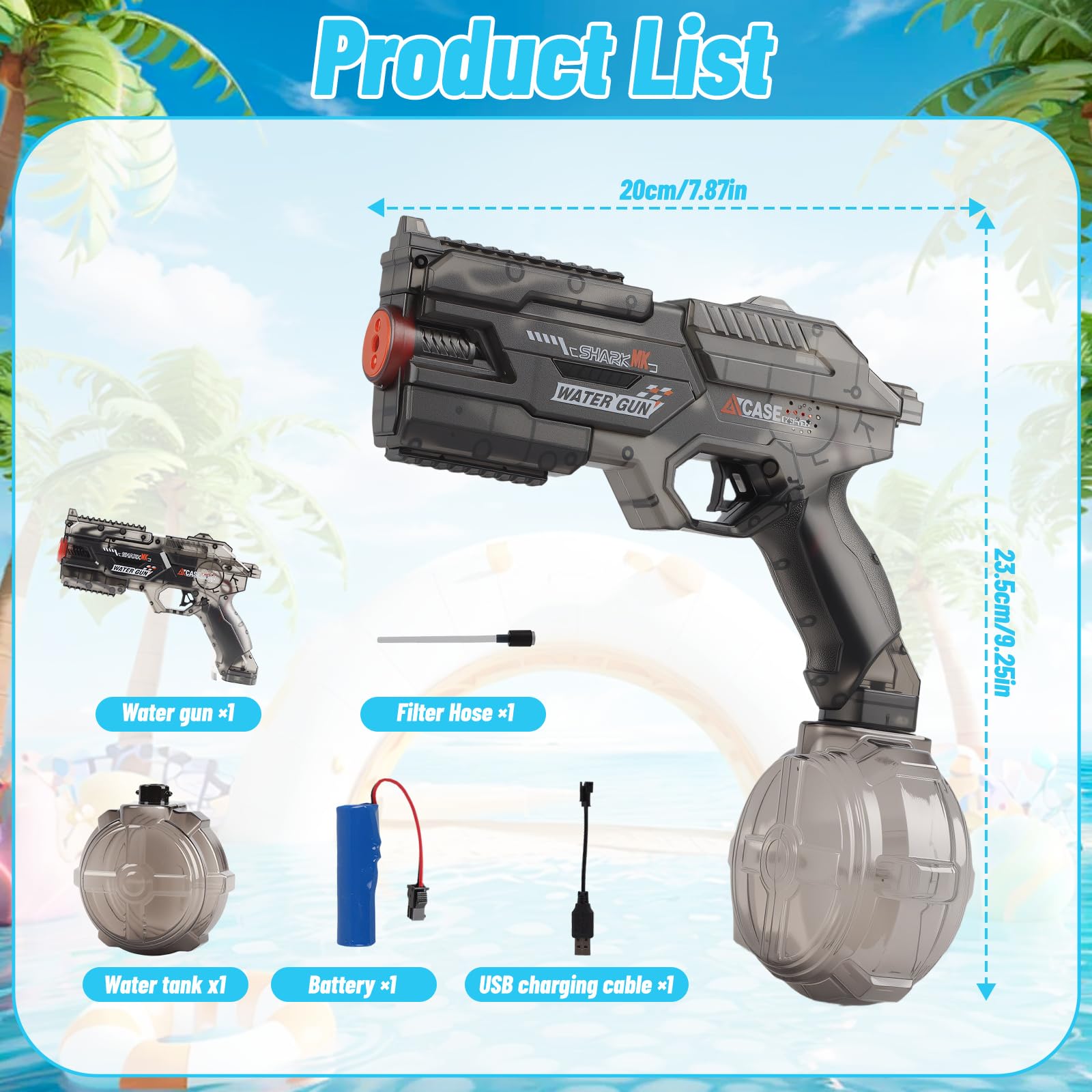 Electric Water Gun, Automatic Water Pistol with LED Light, Long Range Electric watergun, 360CC Powerful Waterguns - Image 2