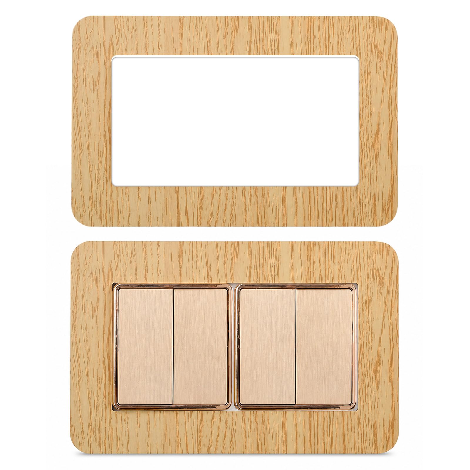 2 Pcs Double Socket Surround – Wood Grain Light Switch Surround Cover – Light Switch Sticker for Home, Office, Kitchen and Bedroom Decoration