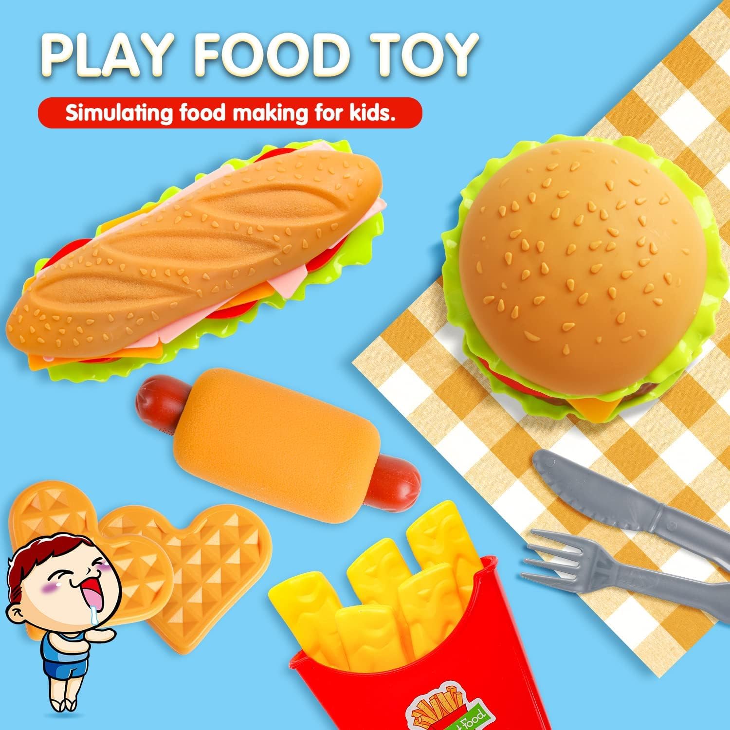 DERAYEE Hamburger Jouet, Groupe Nourriture Jouet Dinette Enfant Aliments pour Garçon Fille, Cadeau Éducatif
