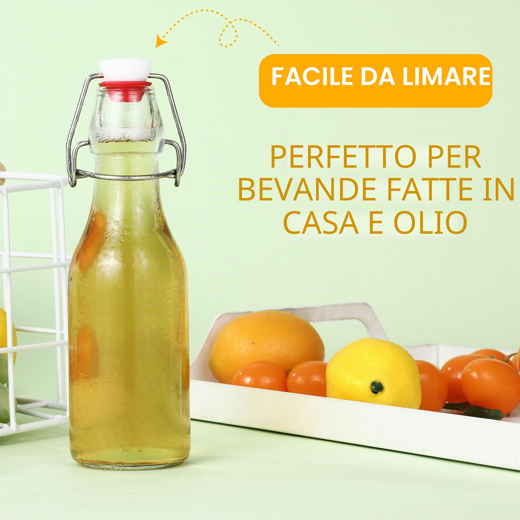 10 Bottiglie di vetro,250 ml Bottigliette di Vetro Piccole,Per la conservazione di birra, olio d'oliva, aceto, succhi di frutta, sciroppi