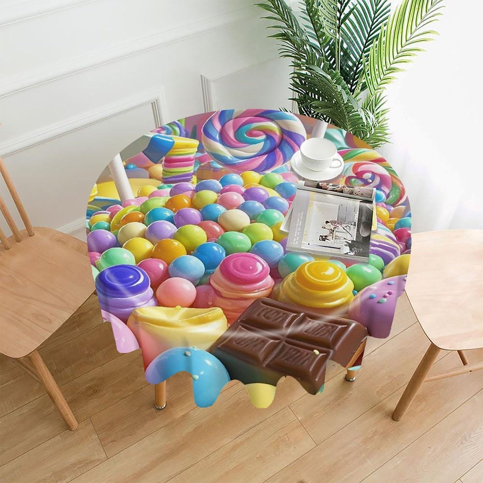 FekiLoot Candy Tablecloth Decorative Round Table Cloth Wrinkle Resistant Washable Circle Table Cover Round Tablecloth for Picnic Party Camping Dining 60 Inch