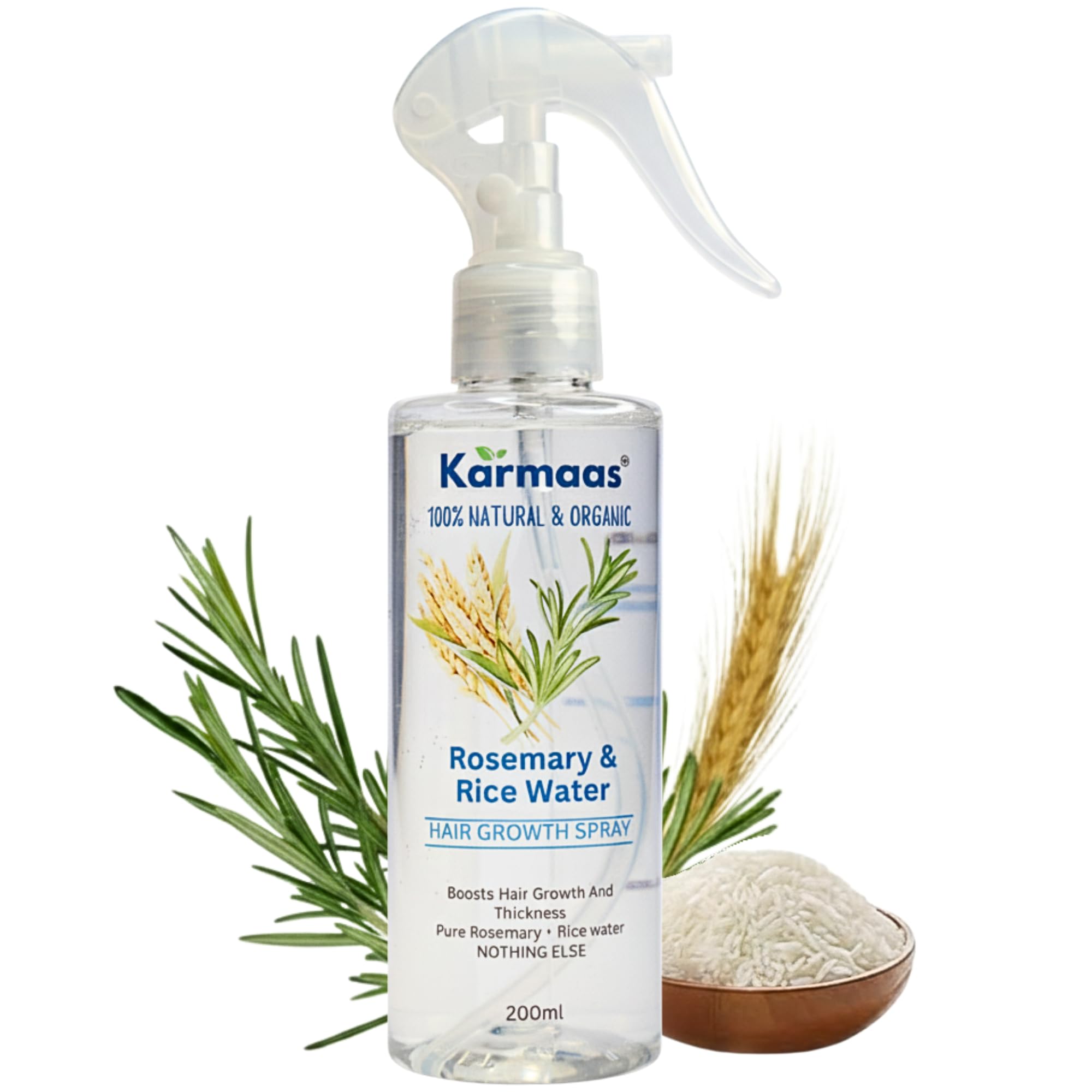 Karmaas Rosemary + Rice Water Hair Growth Spray – Natural Hair Strengthening & Growth Booster – 200 ml
