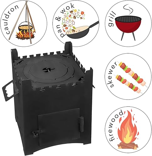 Miniatura 6 de Juego de estufa Kazan Mangal de alta resistencia +  12L - BBQ Kabab Russian Shashlyk Picnic Camping al aire libre Parrilla de barbacoa portátil -