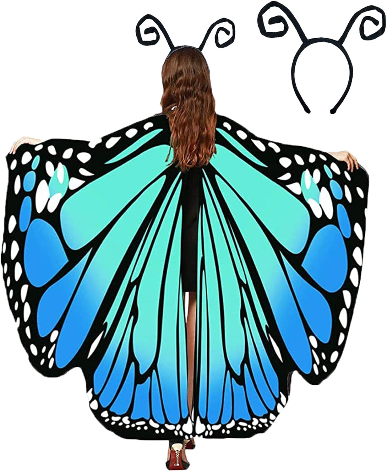 Alas de mariposa para adultos, accesorio de Halloween, disfraz de hada, chal de fiesta, rave con diadema de antena