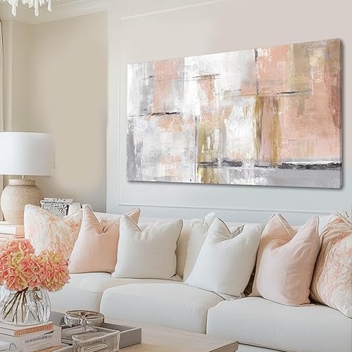 SOUGUAN Arte en lienzo dorado para decoración de pared de niña, imágenes rosas para sala de estar, decoración de pared, arte abstracto de pared,