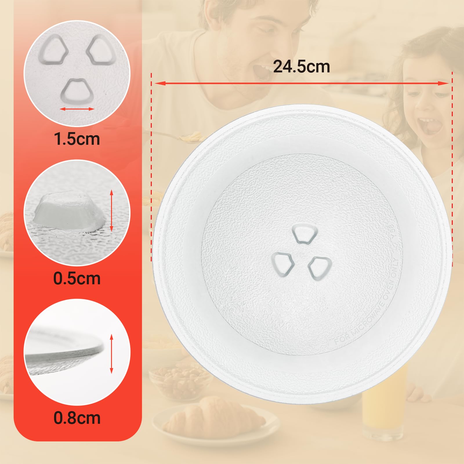 Plateau Tournant Verre Micro-ondes 24,5 Cm – Assiette Rotative Avec 3 Fixateurs, Rechange Robuste