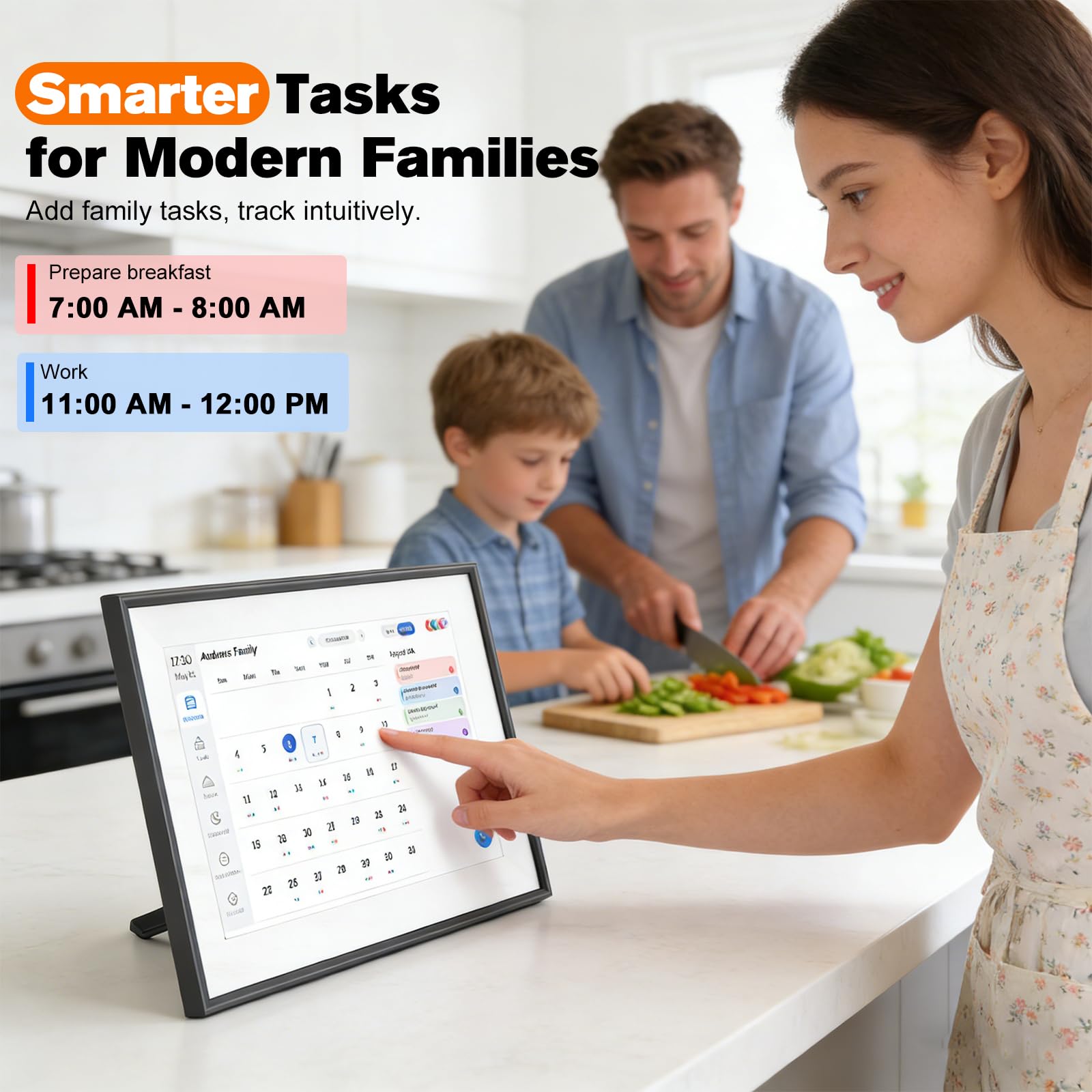Calendario Digitale 10,1" Touchscreen – Agenda Elettronica Portatile per la Famiglia con Sincronizzazione Wi-Fi, Pianificazione Pasti e Cornice Foto Digitale HD