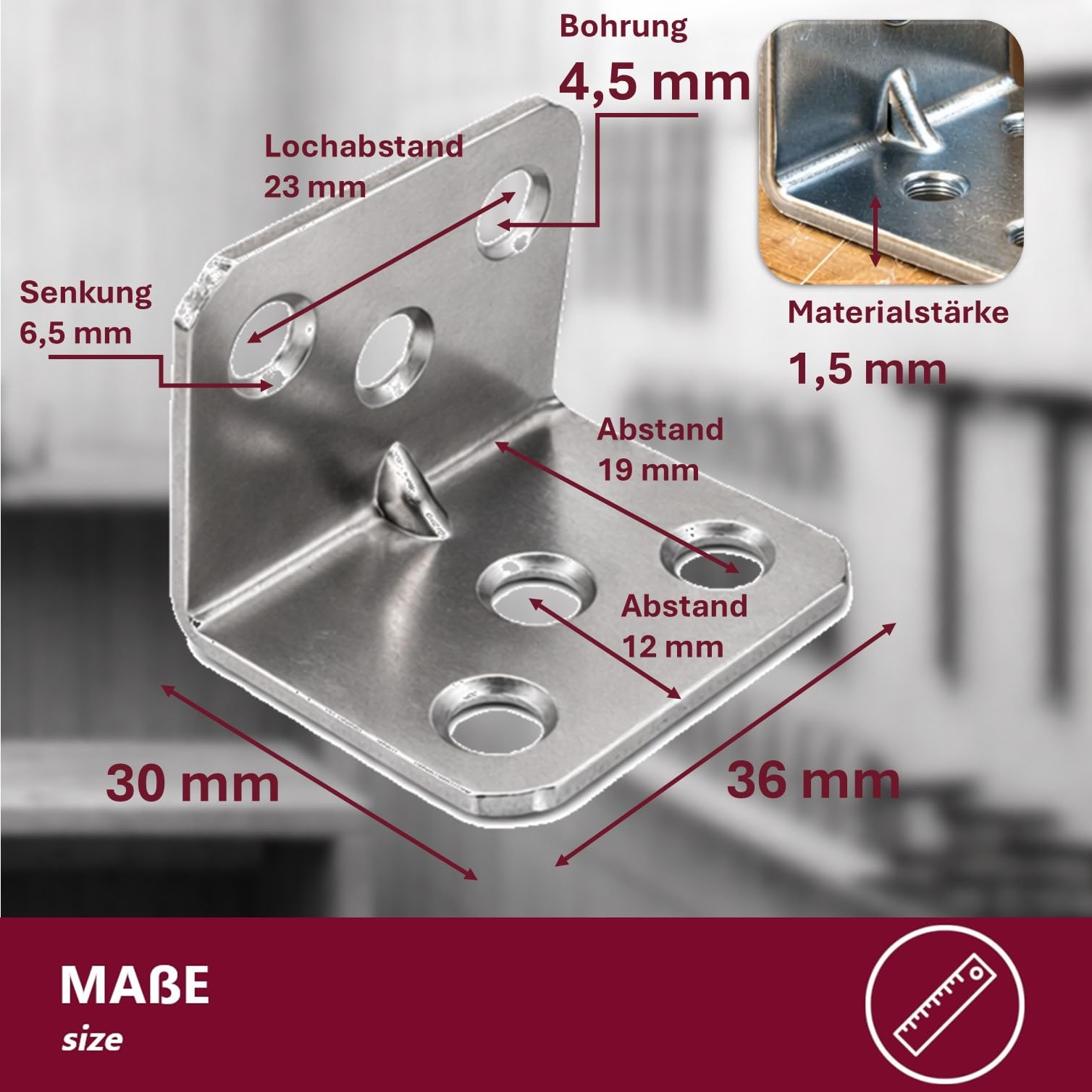 Euro Tishce Squadrette Angolari Metallo 90 Gradi 30x30x36 mm 30 Pezzi
