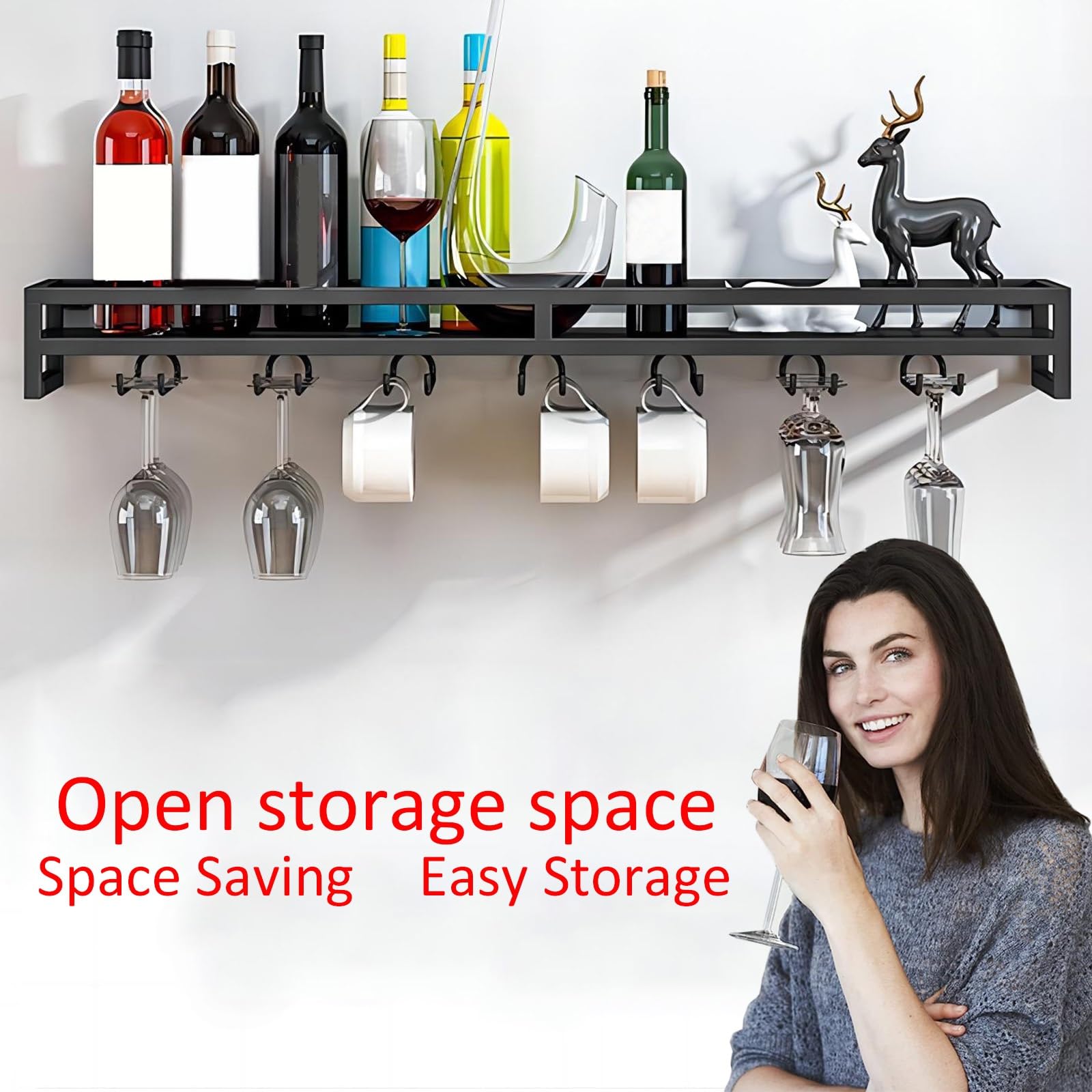 Supports de stockage de vin, suspension industrielle avec support de verres à pied et garde Supports de stockage de vin, suspension industrielle avec support de verres à pied et garde