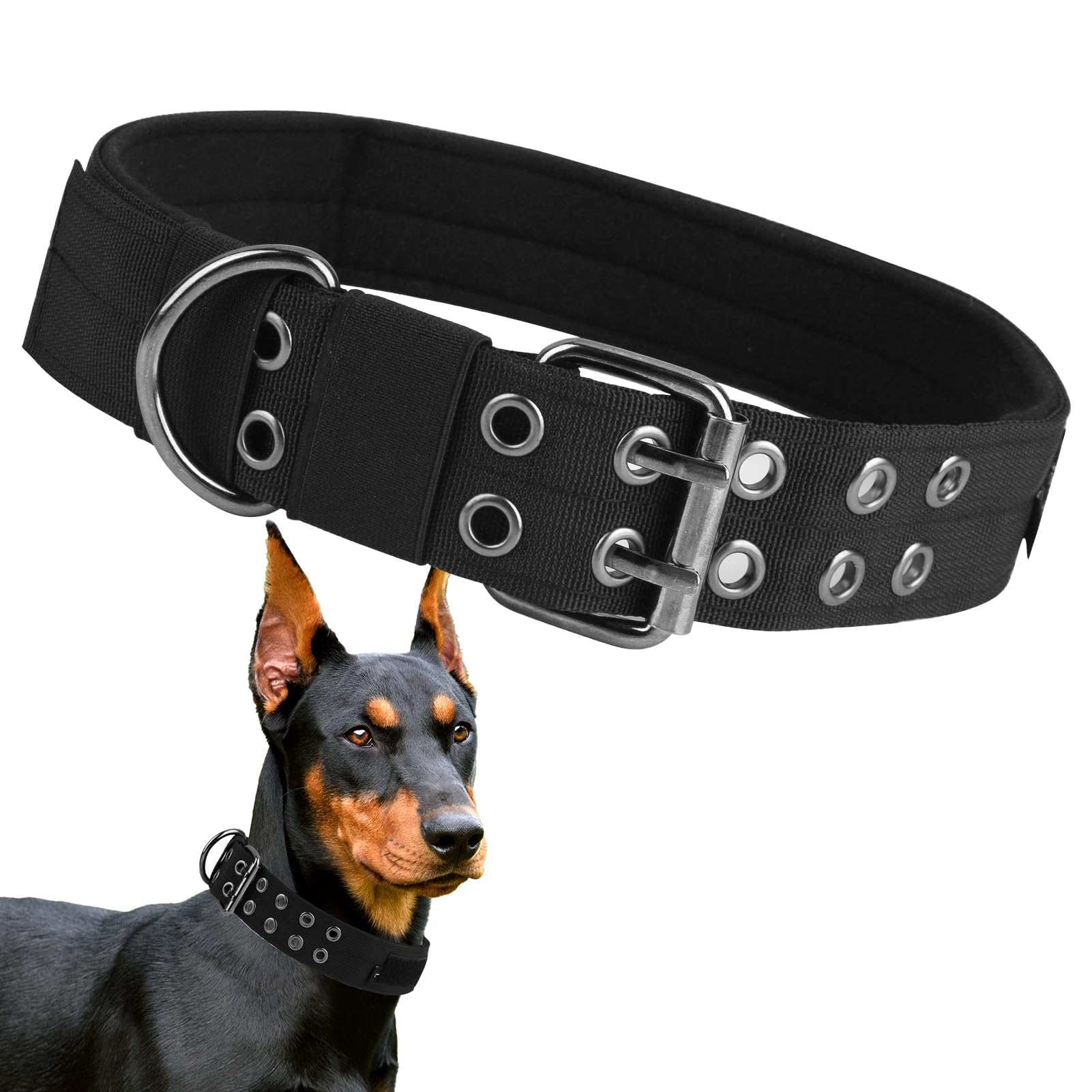Heavy Duty Tactical Dog Collar for Large Dogs Adjustable Military-Grade Nylon Choker Collar with D-Ring Buckle Strong Training Collar for Rottweiler Mastiff