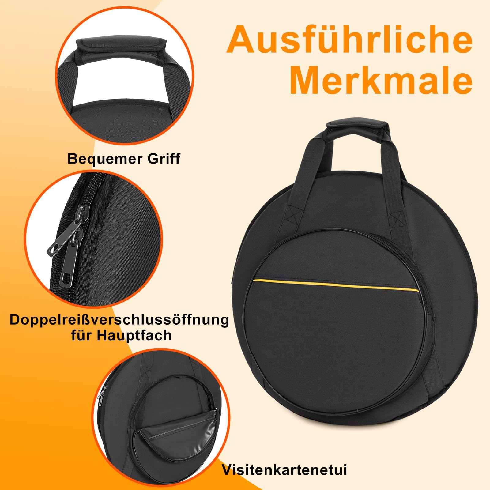 OUUTMEE Bolsa para platillos de 22" 600D impermeable, tejido Oxford Cymbalbag con divisor acolchado, espacio para 5 Raobao, bolsillo exterior de 15 pulgadas, con asa cómoda, color negro