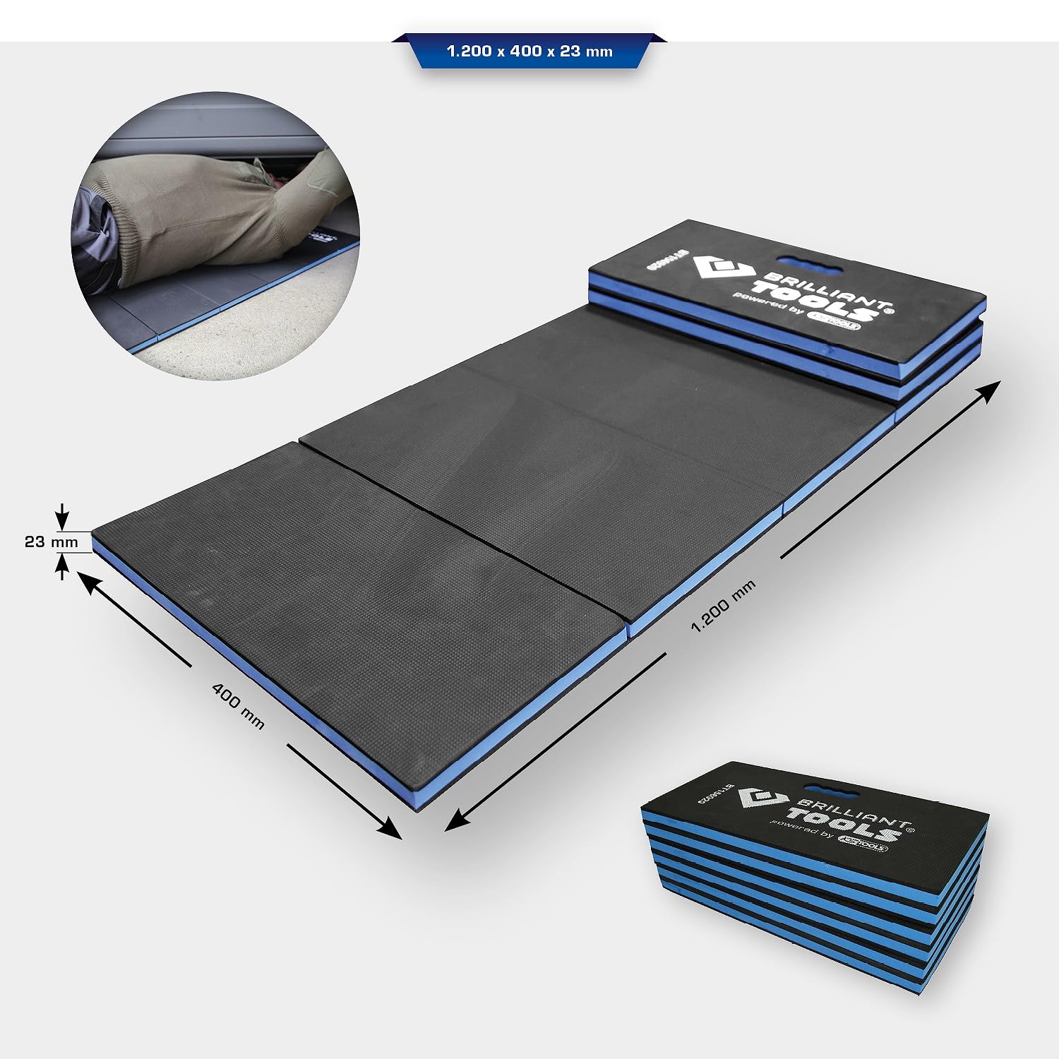 BRILLIANT TOOLS BT156920 Materassino di protezione per meccanici pieghevole, 1200 x 400 x 23 mm [Powered by KS TOOLS]
