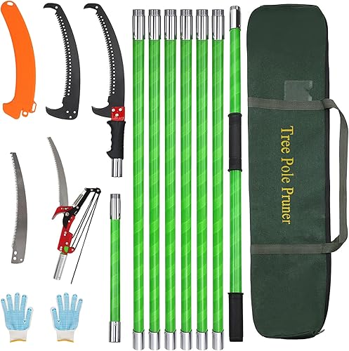 SMONTER Sierra de poste de 26 pies para poda de ramas manuales con tijeras afiladas extensibles, juego de corte, herramientas de jardín