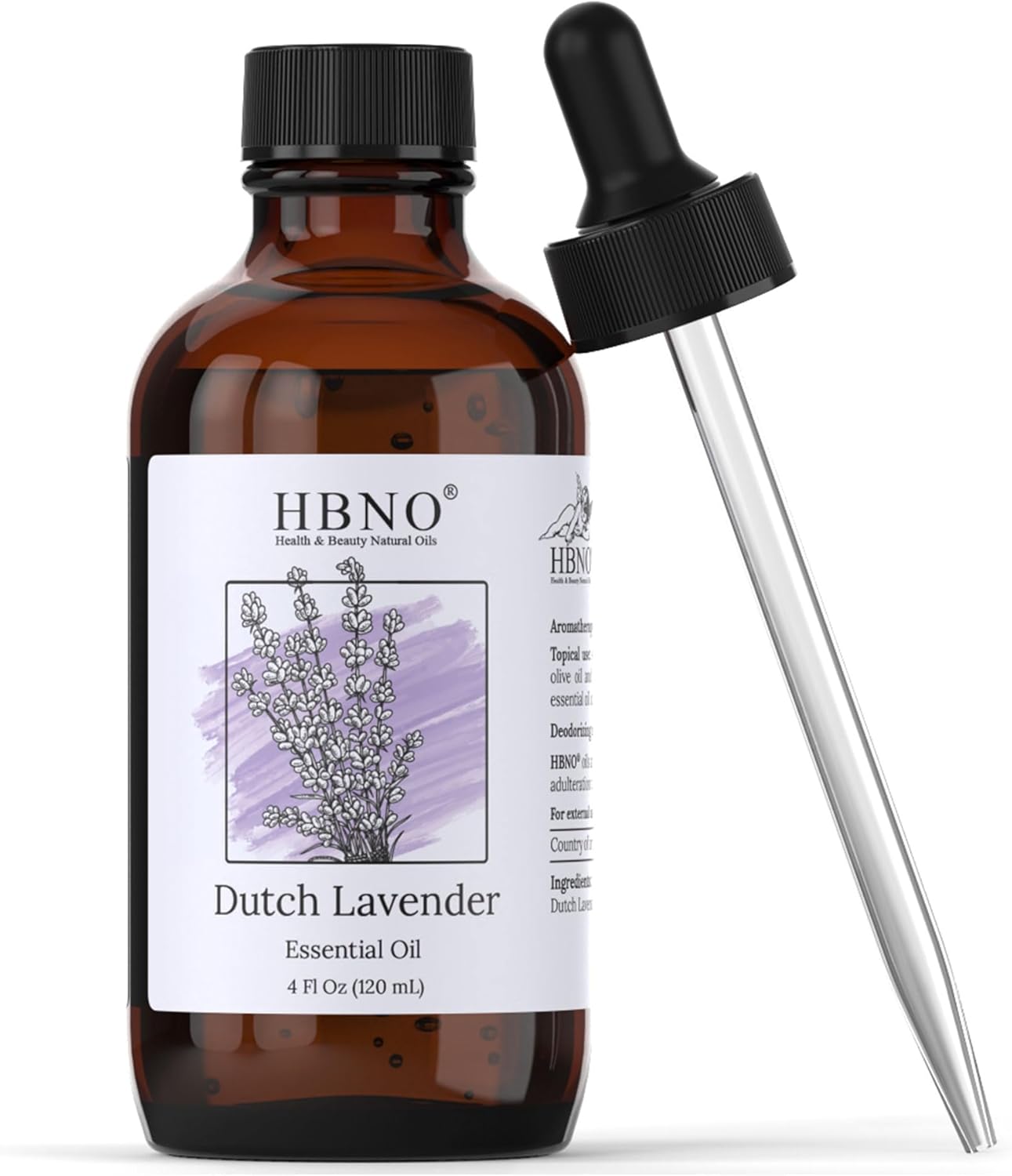 HBNO California Bottled Dutch Lavender Essential Oil 4 fl oz (120ml) – Natural Lavender Oil for Skin, Perfect for Cleaning, Aromatherapy, DIY & Diffuser