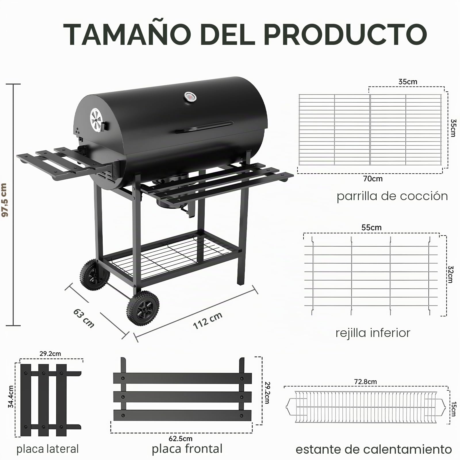 TEENO - Barbacoa grande de carbón de madera XXL, termómetro, cajón de ceniza, guantes antiquemaduras, ventilación ajustable, gran barbacoa de carbón de madera (con tapa de tela)
