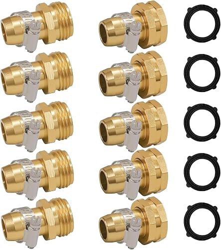 Hourleey Garden Hose Repair Connector with Clamps, Fit for 3/4" or 5/8" Garden Hose Fitting, Male and Female Hose Adapter Water Hose Repair Kit, 5 Set