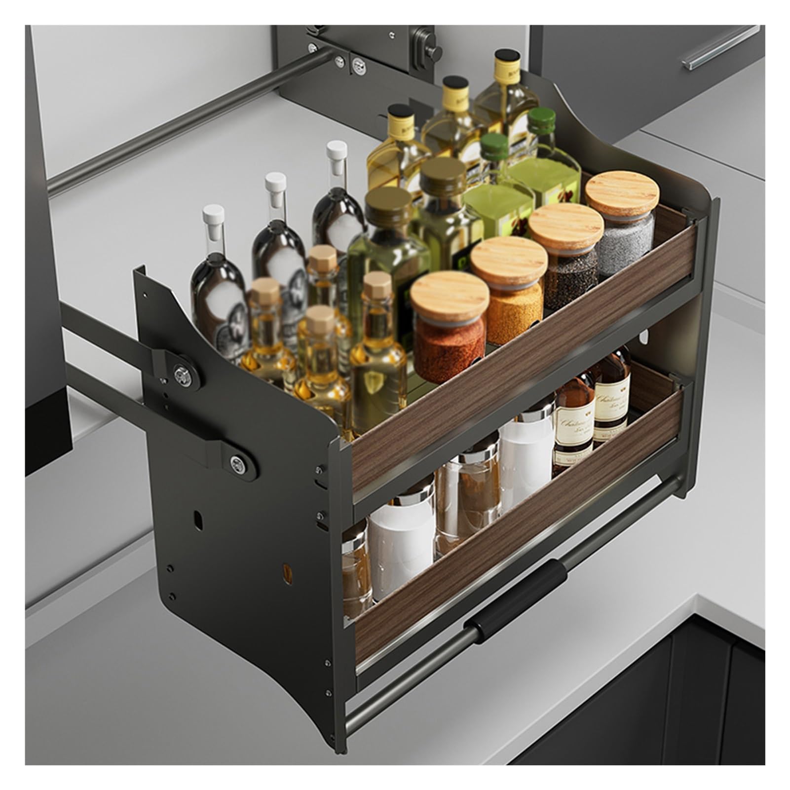 Wysuwany Organizer Do Szafek, 2-Poziomowa Półka Kuchenna, Oszczędzająca Miejsce, Do Szafek Podnoszonych Na Sprzęt Agd,460x260x530mm