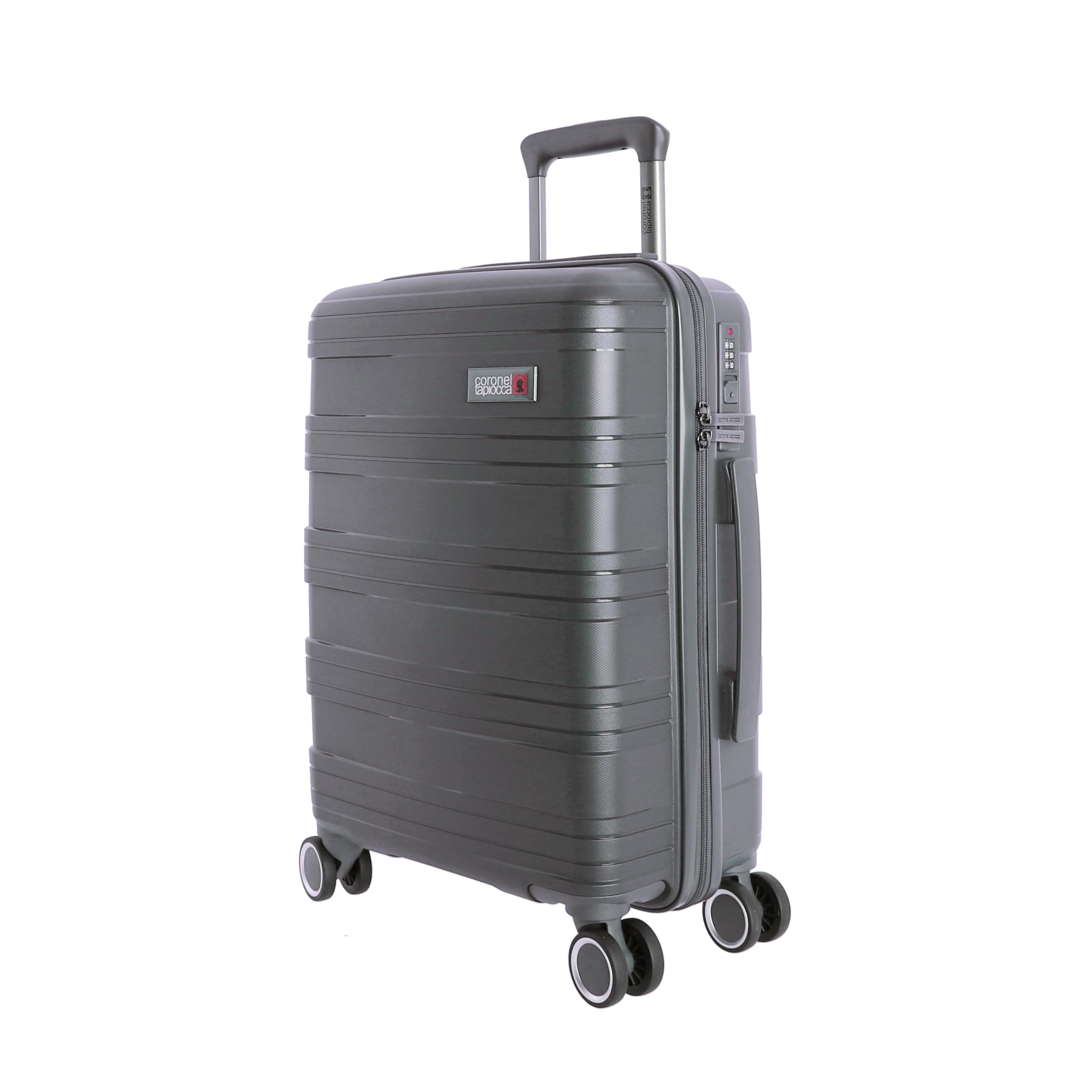 Coronel Tapiocca Valigia da cabina 55 x 40 x 20, valigia da viaggio adatta per Ryannair, trolley bagaglio per aereo, resistente, con 4 ruote a 360° e lucchetto TSA, grigio, Classico
