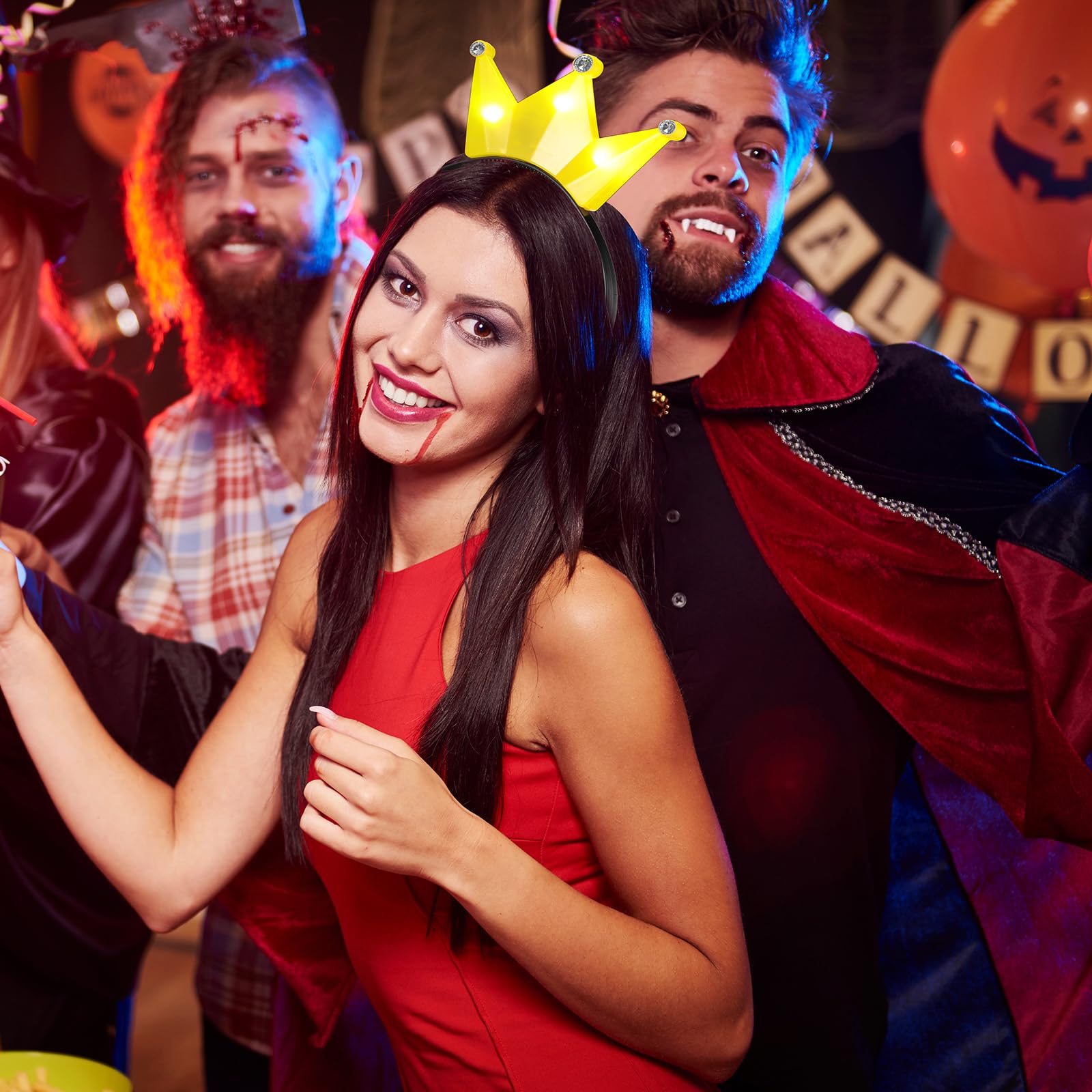 Cindeer 24 Pieces Halloween Light up Led Crown Yellow Princess Tiara Crown Headband Tiara Headband Flashing LED Headband for Accessories Halloween Costume Party