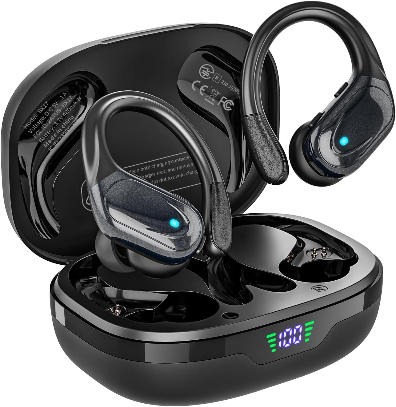 Bluetooth Wireless Earbuds, 2025 Latest Bluetooth Earphones, Bluetooth 5.3, ENC Noise Canceling, Up to 80 Hours Playback, IPX7 Waterproof, Ear Hook Design, Automatic Pairing, LED Display, Suitable for