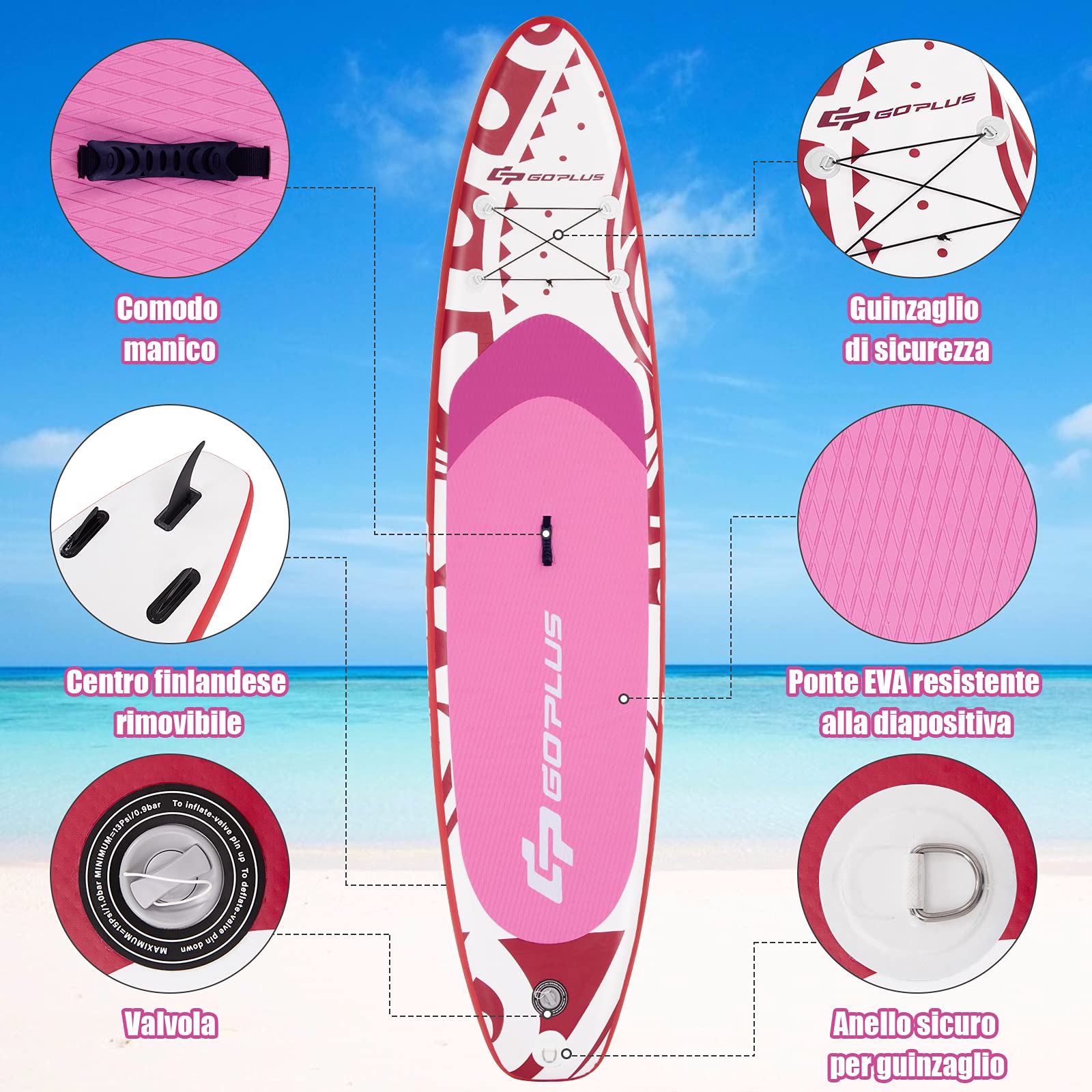 COSTWAY SUP Gonfiabile Adulti 305/335 cm, Stand Up Paddle Gonfiabile con Pinne, Leash, Pagaia, Pompa, Kit di Riparazione e Borsa, Carico Massimo 120 kg