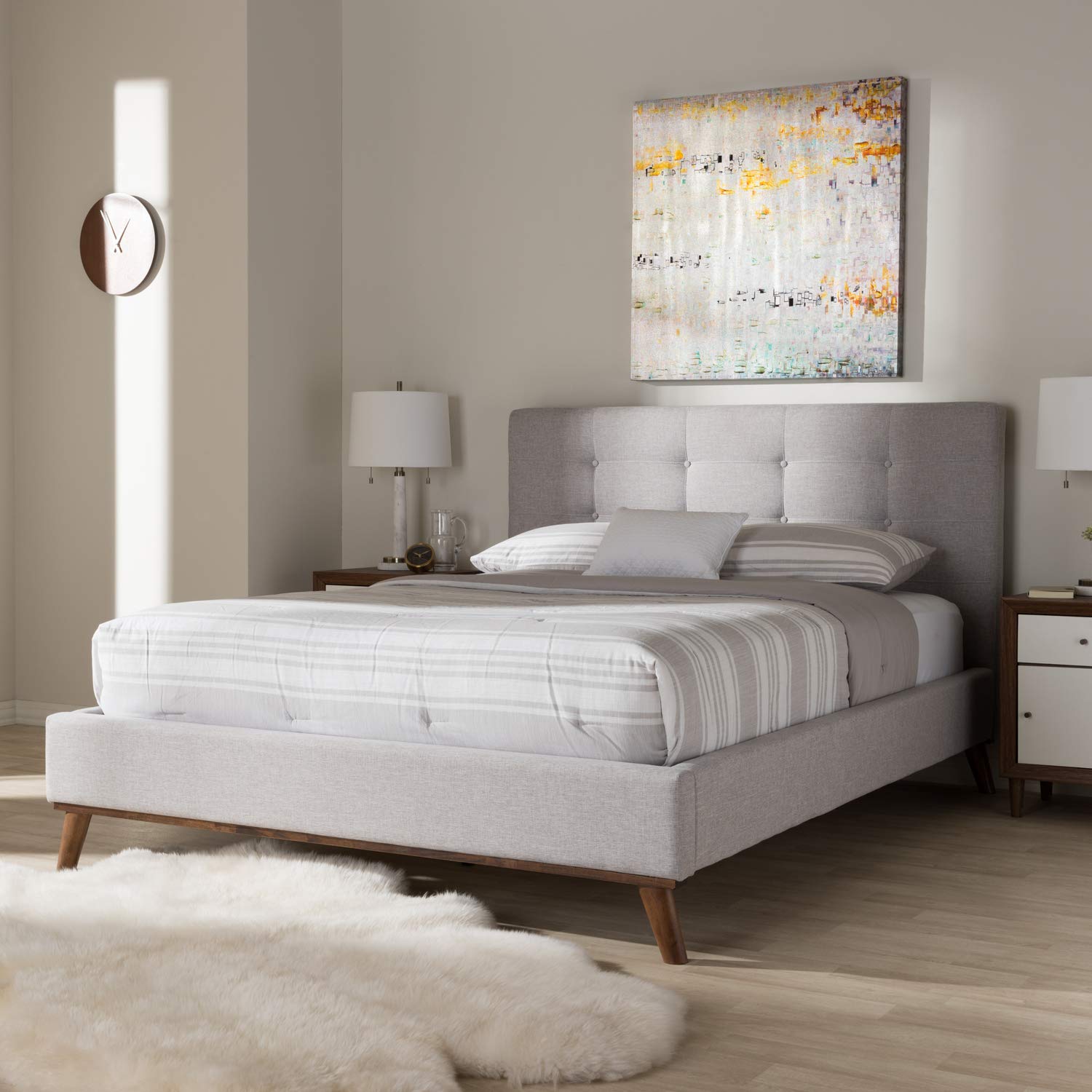 Baxton Studio Valencia Upholstered Queen Platform Bed in Gray Beige (incomplete, box 2 of 2 only, similar to stock image)
