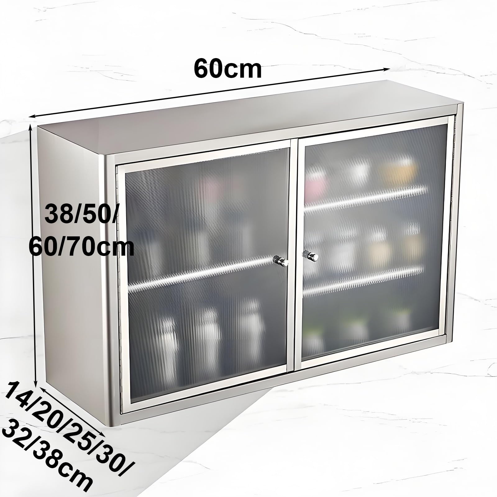 Armadietto da cucina in acciaio inox con doppie ante, ripiani regolabili, design stretto multifunzionale per spazi compatti