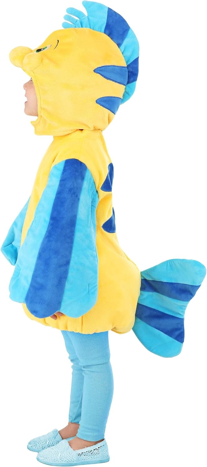 Disney The Little Mermaid Flounder Toddler Halloween Costume | Flounder Fish Jumpsuit Halloween with Hood & Tail - Image 8