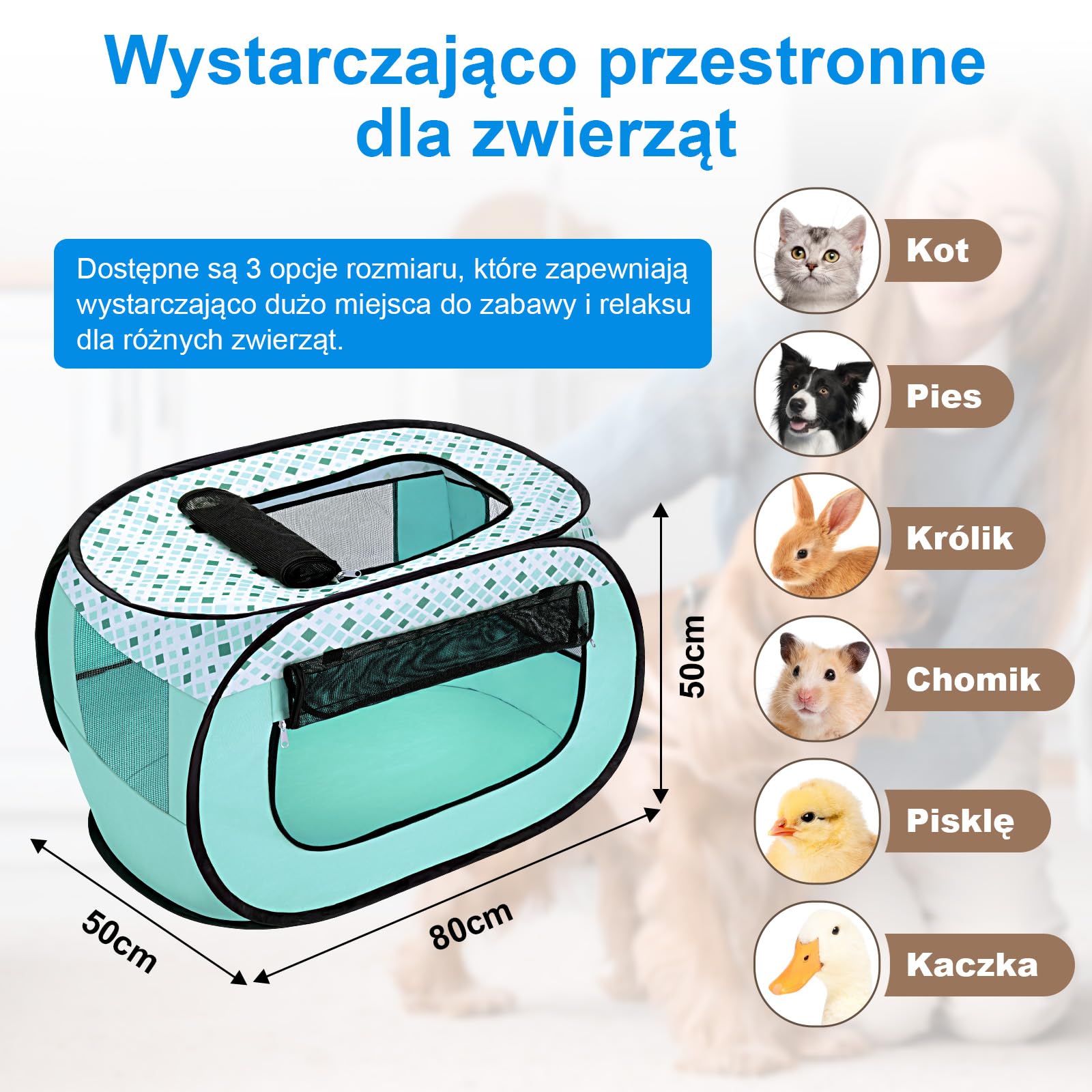 Wolfwise kojec dla zwierząt, przenośna klatka, 600D Oxford, przenośna klatka dla szczeniąt, klatka dla kota do użytku na zewnątrz podczas podróży kempingowych z torbą do przenoszenia, Średni, zielony