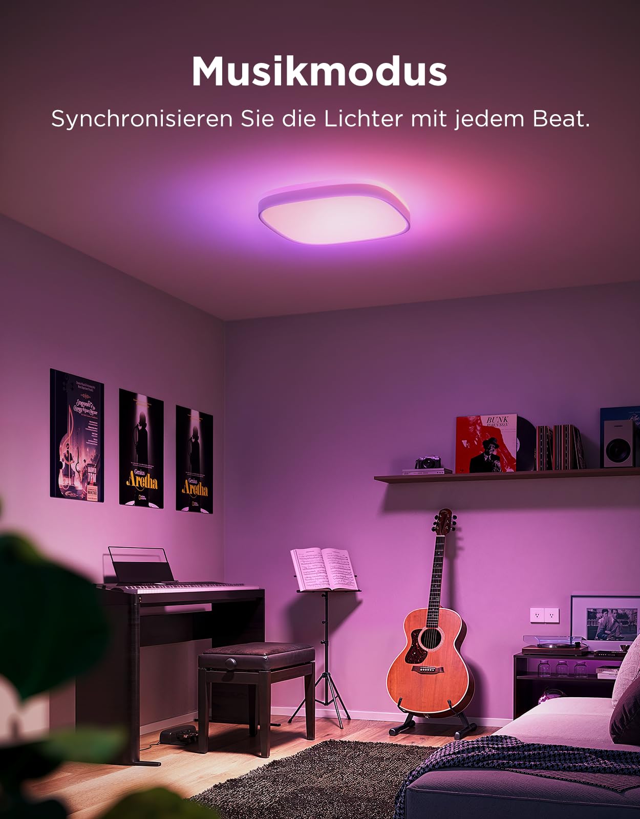 Govee Deckenlampe RGBIC Smart, 24W LED Deckenleuchte dimmbar, 2400LM Deckenlampe Schlafzimmer Kompatibel mit Matter, Alexa & Google Home mit 16 Millionen DIY Farben, für Wohnzimmer Küche Flur, 30cm