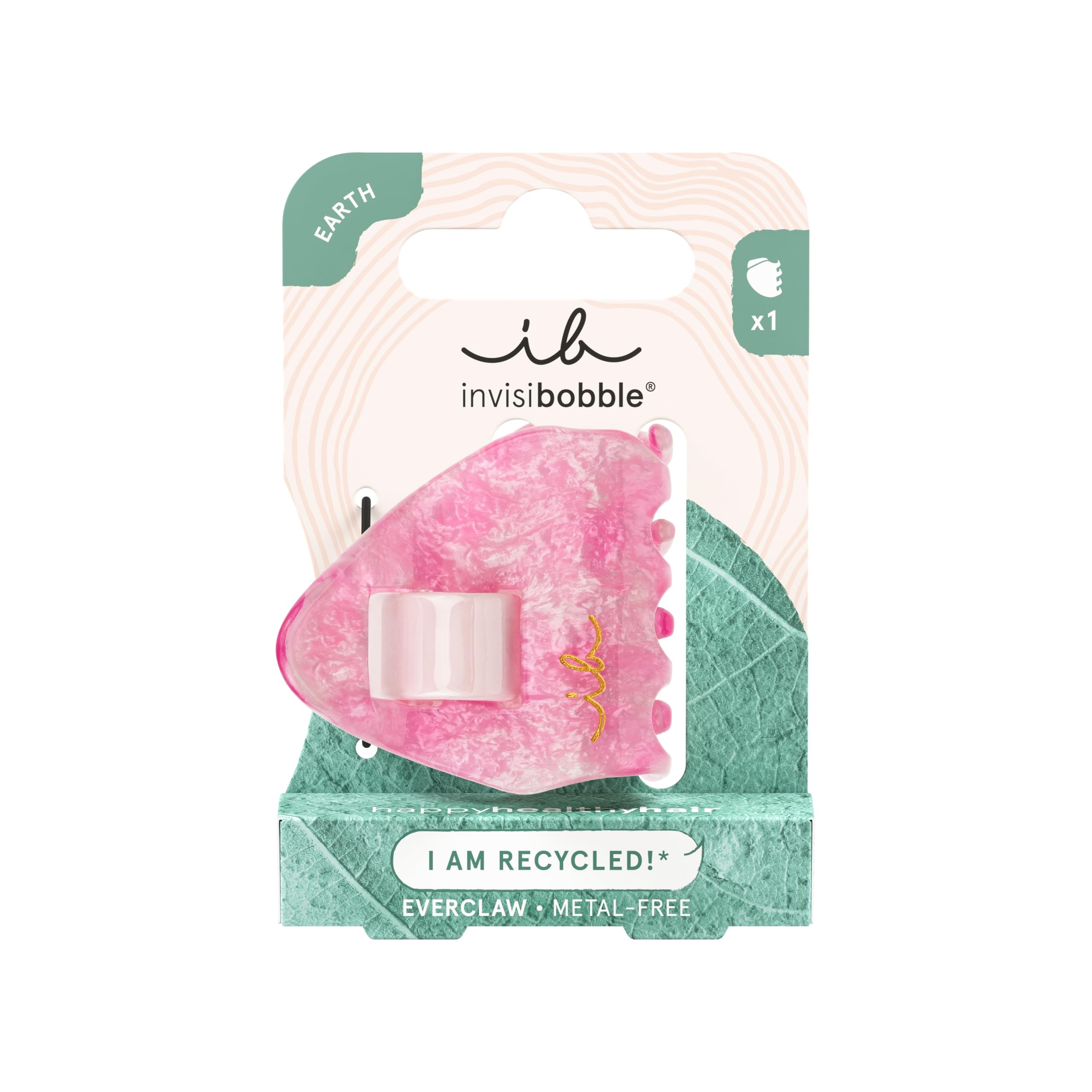 invisibobble EVERCLAW S Pink Crush (1 Stück) – Kleine Haarklammer in Marmoroptik – Stylisch & haarschonend – Haarklammer für Damen, Friseur & Alltag – Alternative zu Haarspangen & Haarklammern Gold
