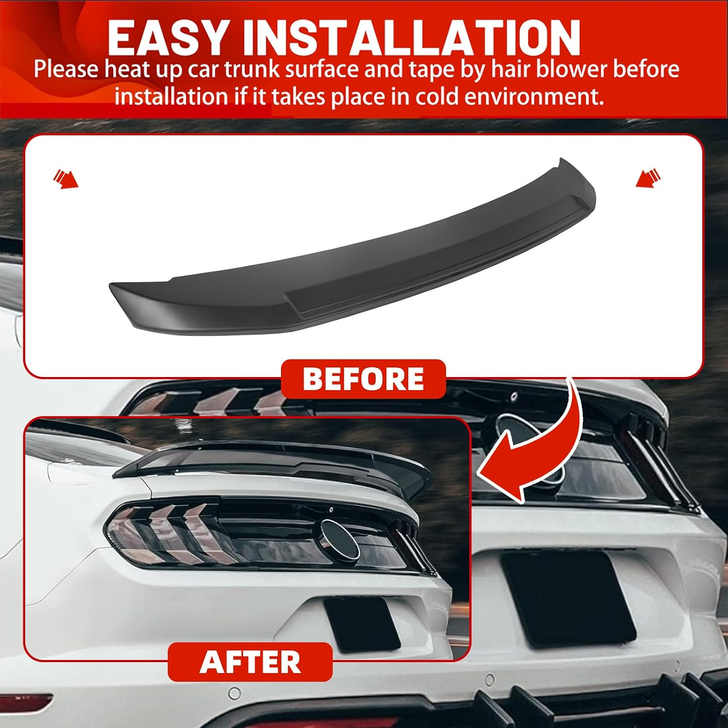 ECOTRIC Rear Trunk Spoiler Wing Compatible with 2010-2014 Ford Mustang Coupe Shelby GT500 Style Unpainted Black