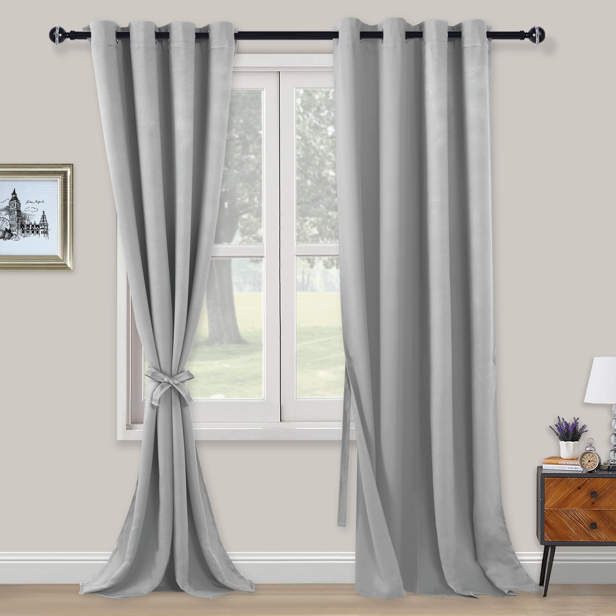 XWZO Blickdichte Vorhänge Verdunklungsvorhänge mit Ösen 2 Stücke Gardienen mit Raffhalter Lichtundurchlässige Vorhänge für Schlafzimmer,WonhzimmerBüro, 245x140 cm, Silber Grau