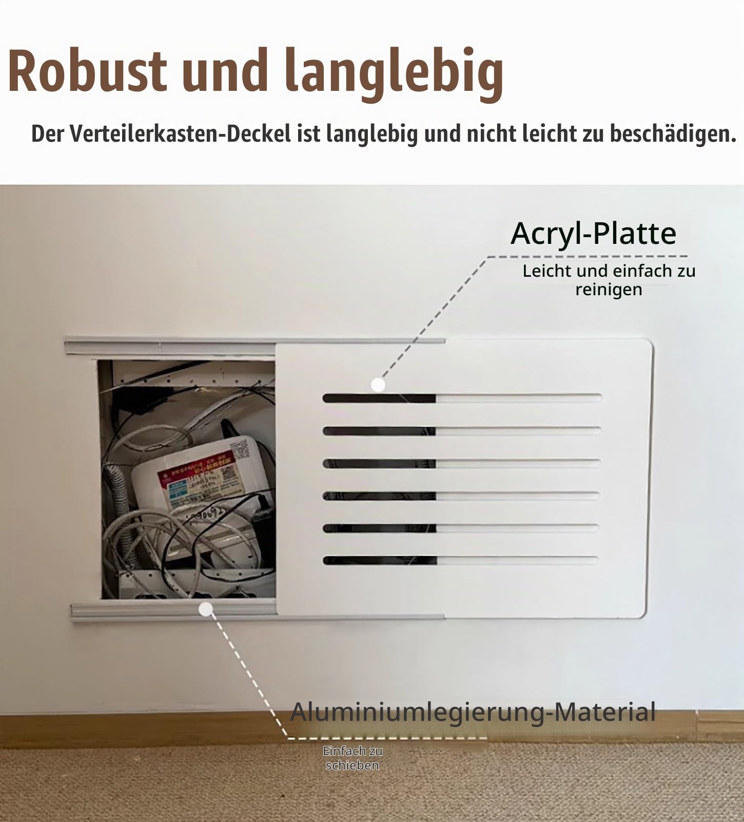 Stromkasten Verkleidung Schiebeabdeckung für Schalttafeln mit Selbstklebender Schiene, Extra Dünne Abdeckung für Stromzählerkästen, Dekorative Wand, Abdeckung für Sicherungskästen im Schlafzimmer(Whit