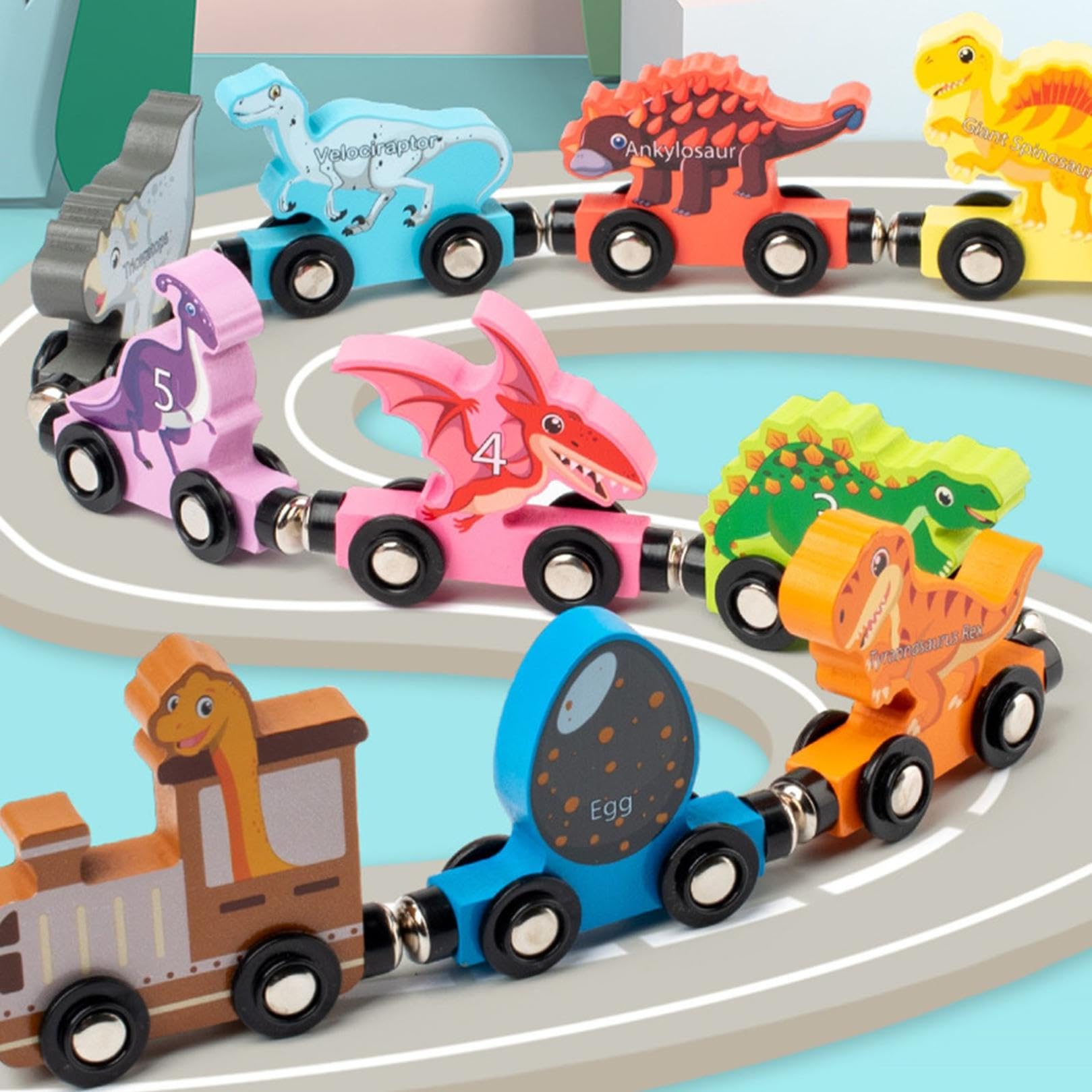 10 Pcs Wooden Dinosaur Toys, Dinosaur Train Set for Kids, Magnetic Animals, Magnetic Train Set, Toys for Toddlers, Kids Toy for Dinosaurs Themed Party, Perfect as Birthday